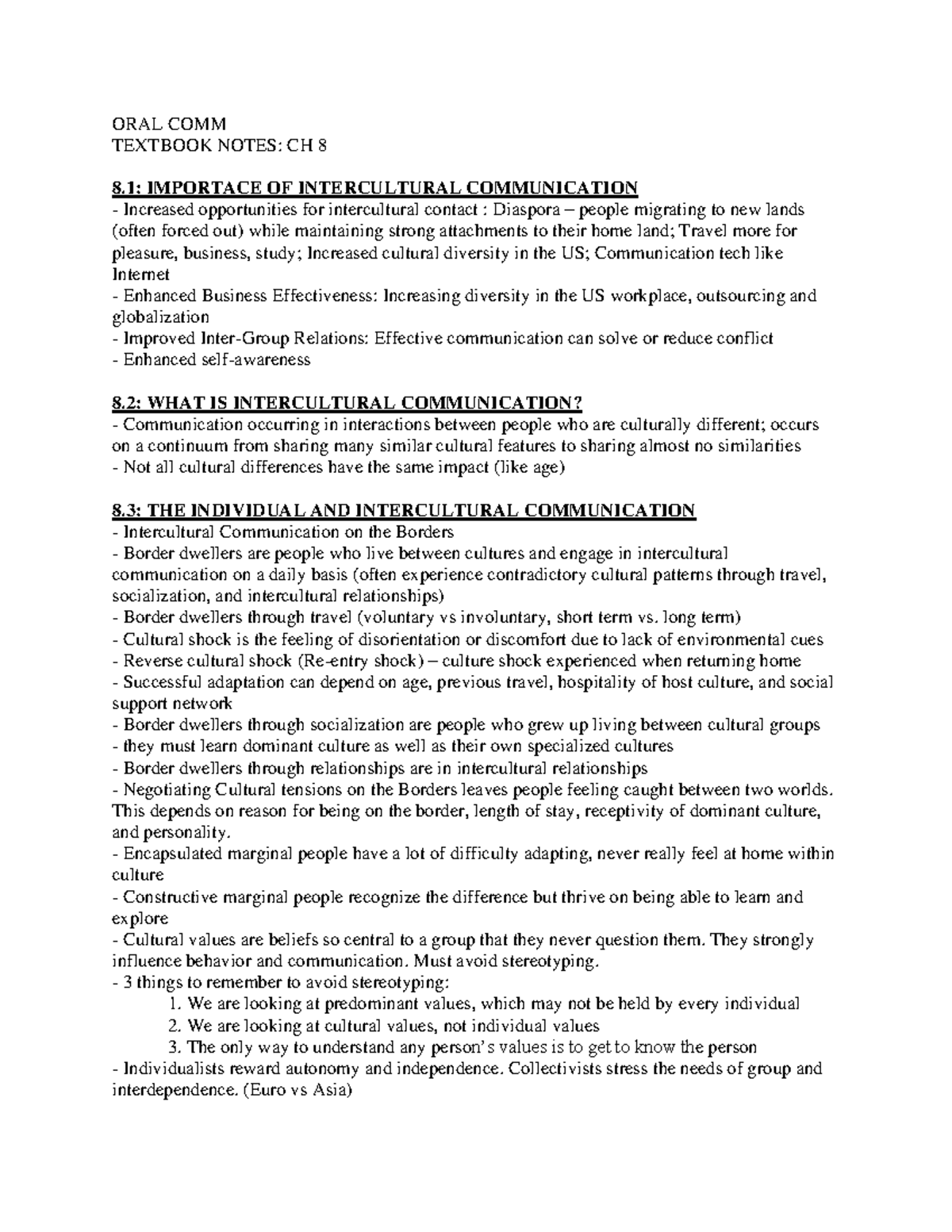 CH8 Notes - Intercultural communication - ORAL COMM TEXTBOOK NOTES: CH ...