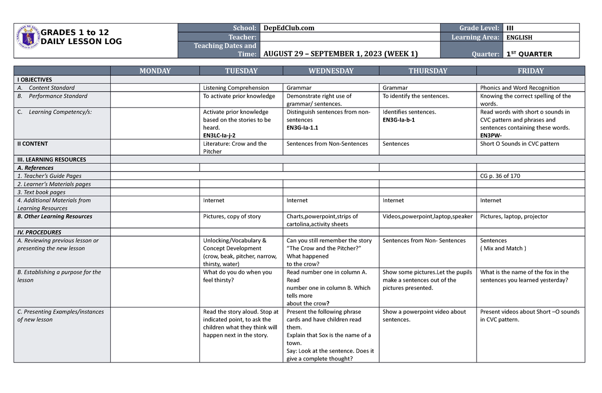 english 3 quarter 1 week 6 dll