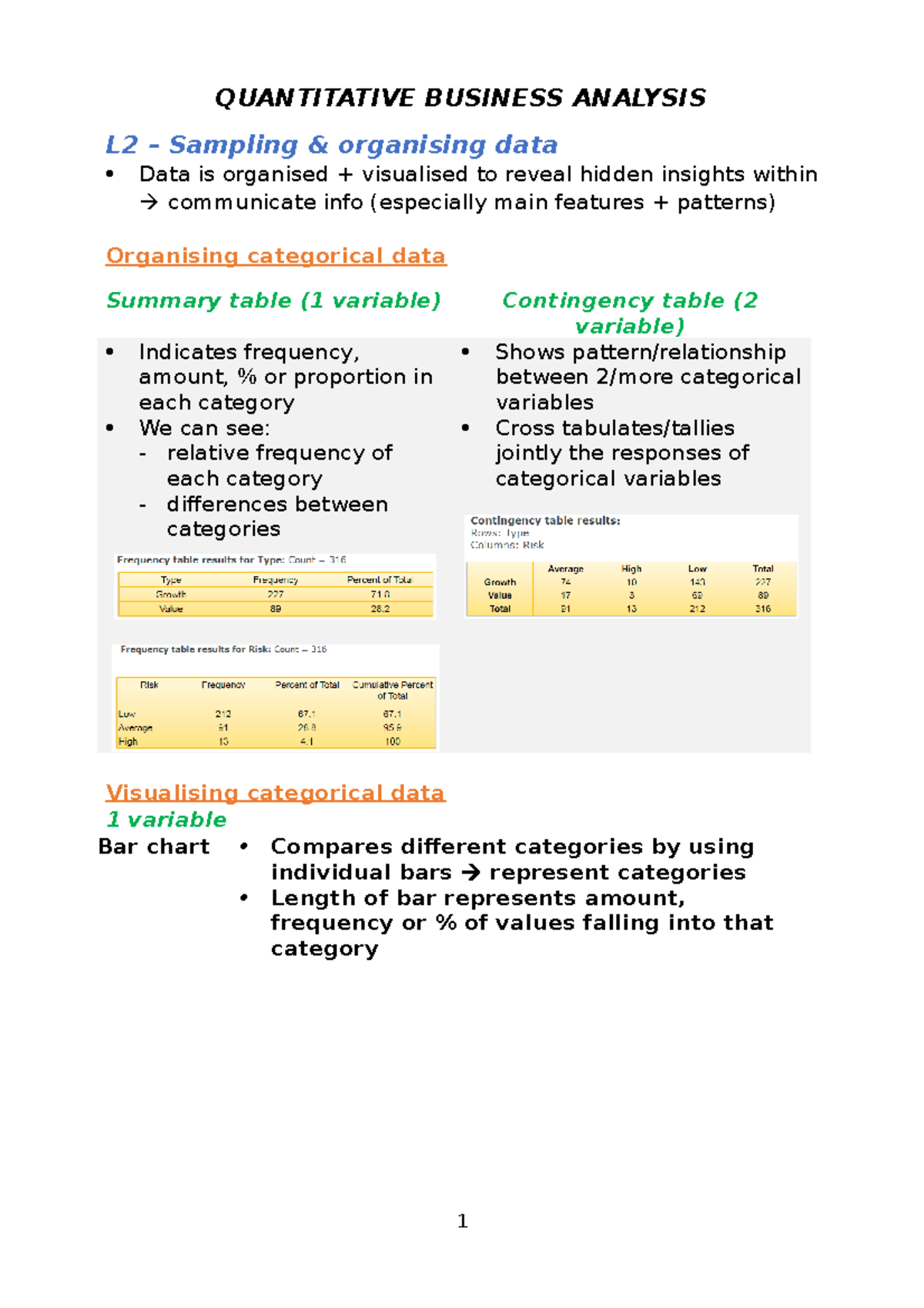 BUSS1000 Week 2 study notes - QUANTITATIVE BUSINESS ANALYSIS L2 ...