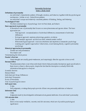 Exam 2 Study Guide - Personality Psychology Exam 2 (Ch. 8-11) Study ...