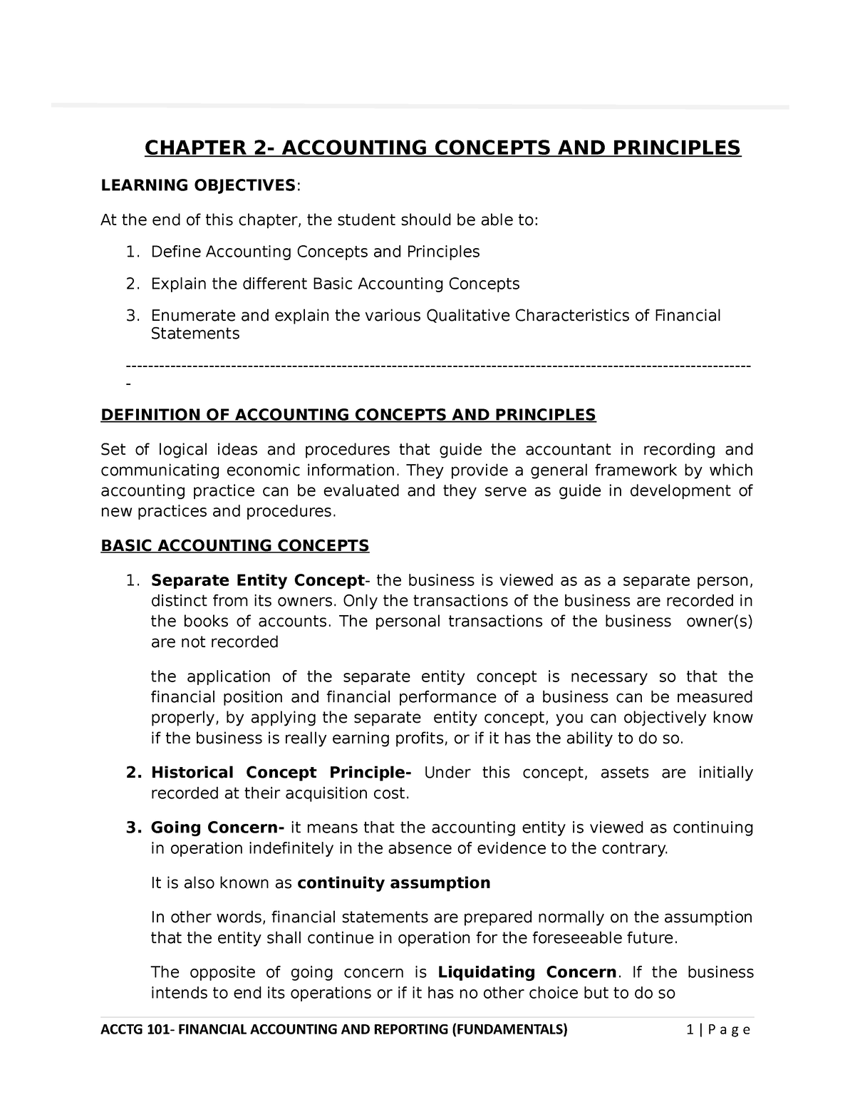 Chapter 2 Accounting Concepts And Principles - CHAPTER 2- ACCOUNTING ...