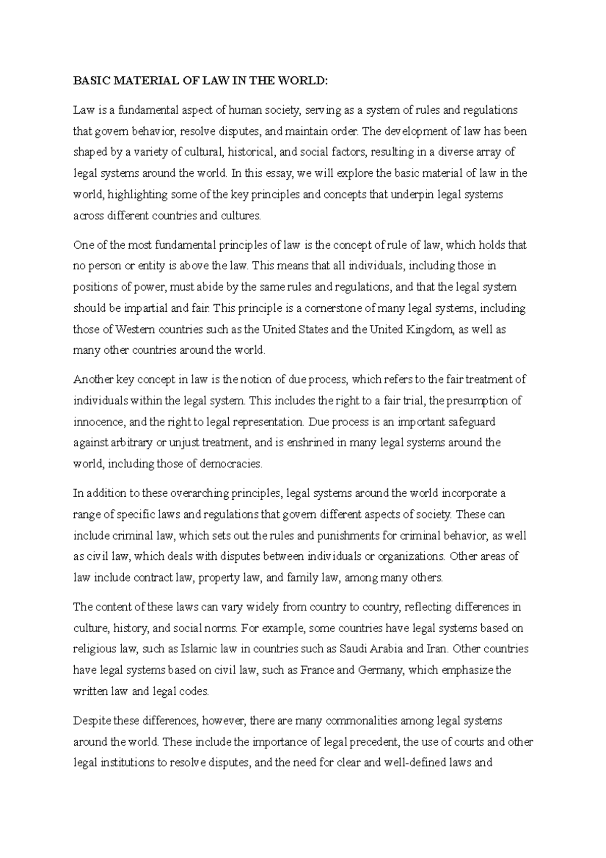 Basic Material OF LAW IN THE World BASIC MATERIAL OF LAW IN THE WORLD