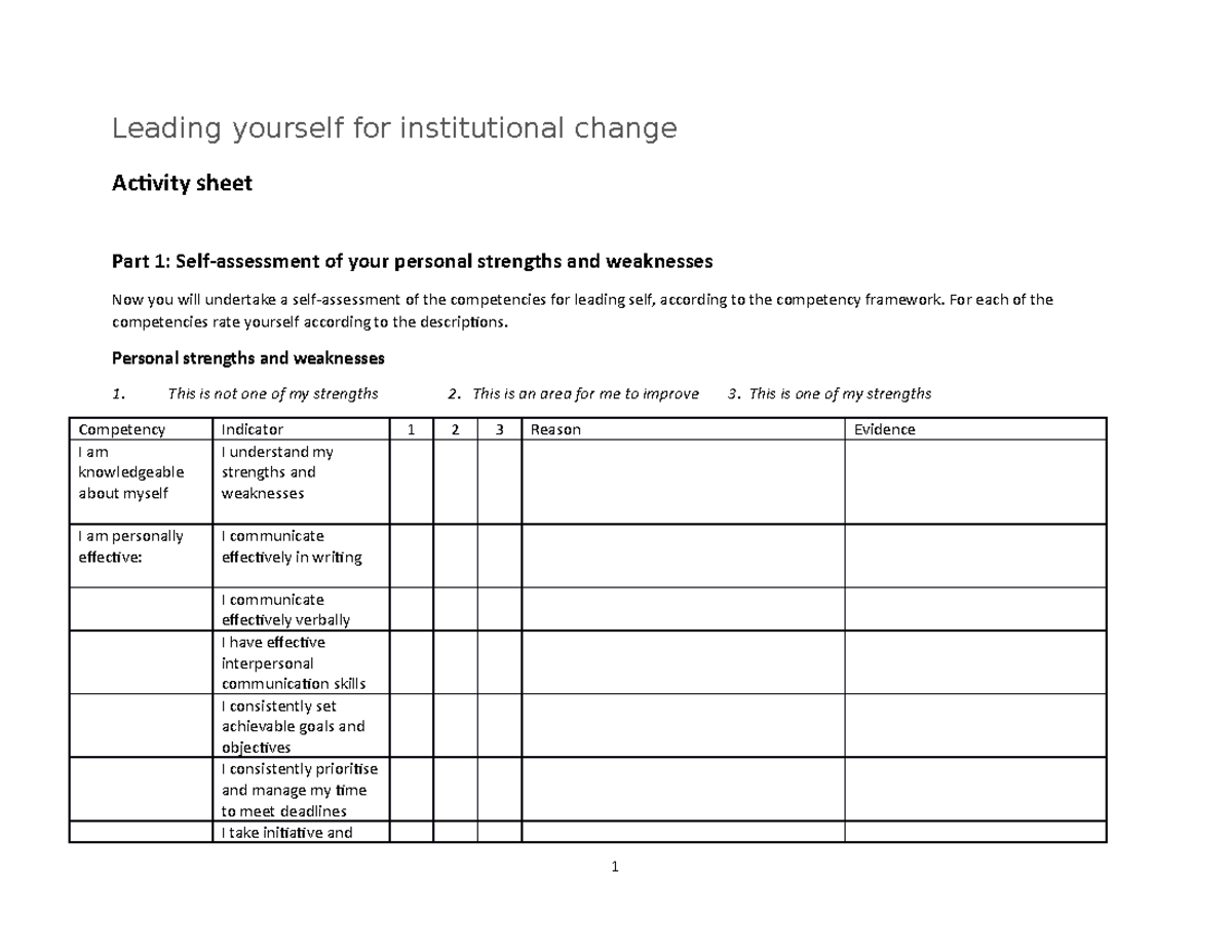 Activity sheet 1-3 - COurse work - Leading yourself for institutional ...