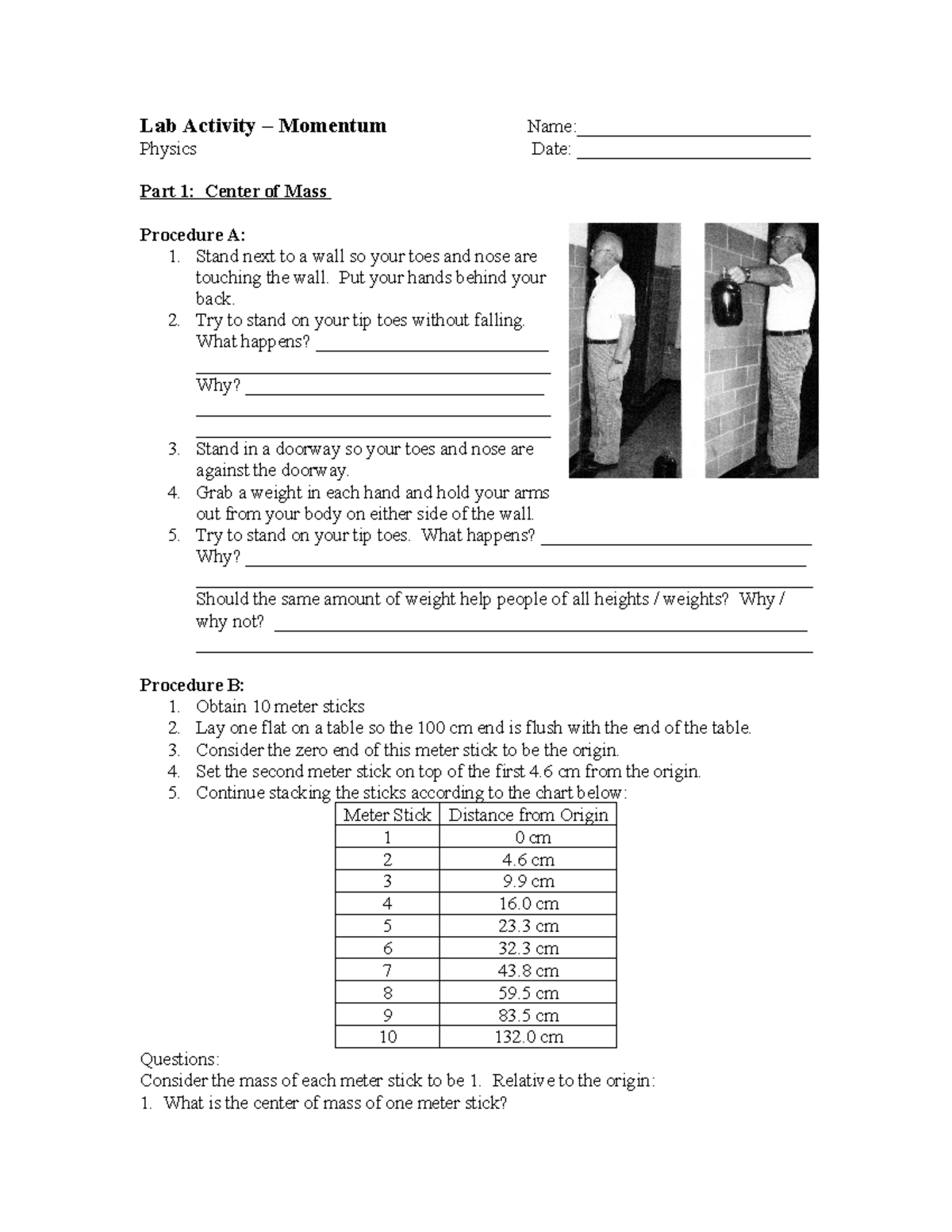 Cof M and Momentum  Quest Lab Activity Momentum Name