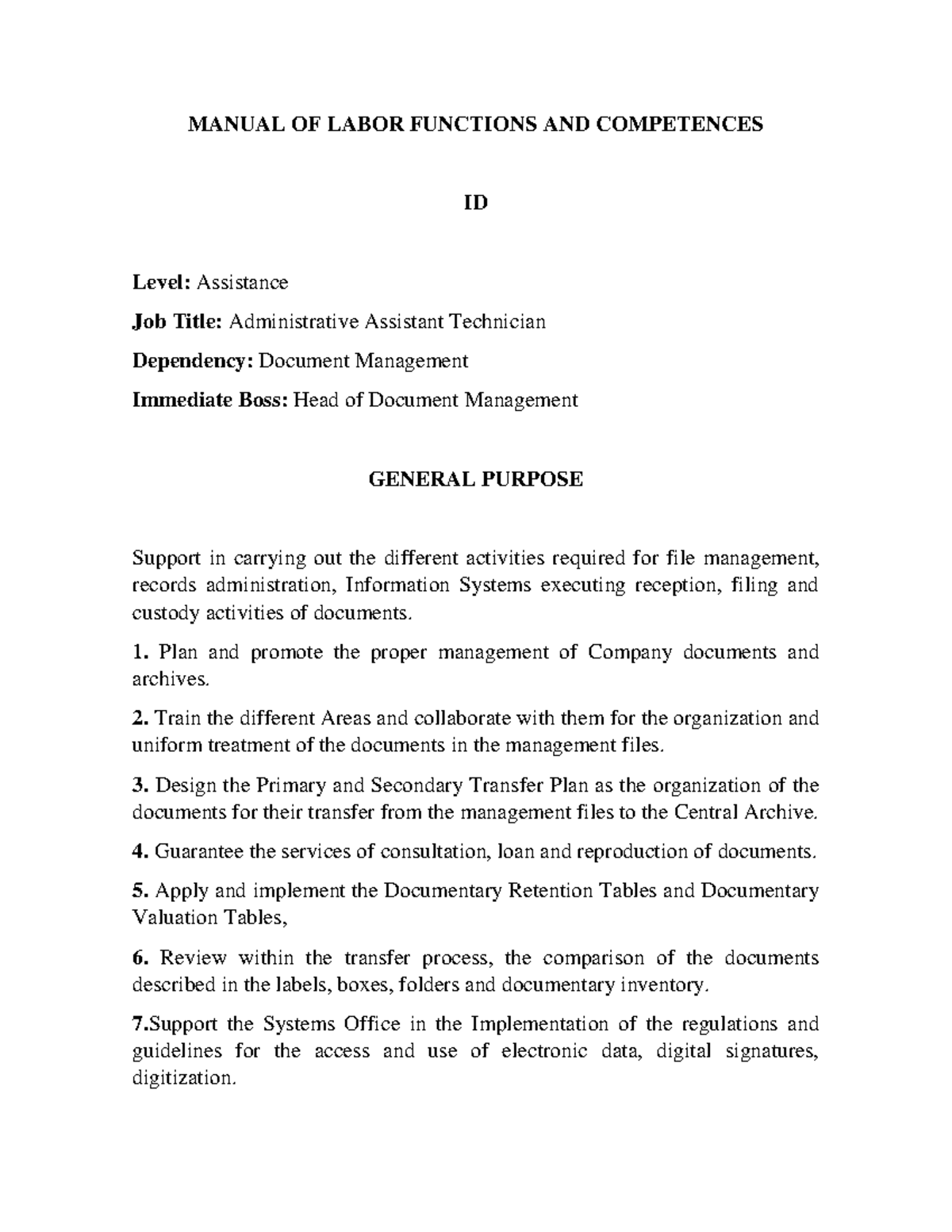 Manual OF Labor Functions AND Competence MANUAL OF LABOR FUNCTIONS