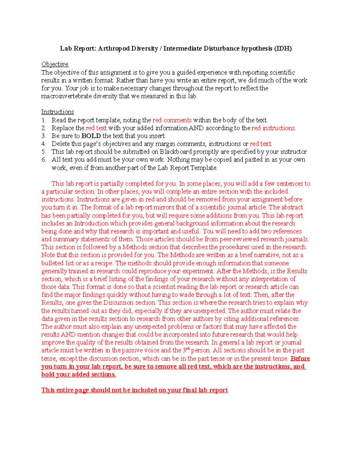 Lab 15 - Intermediate Disturbance Hypothesis Report Template- Spring ...
