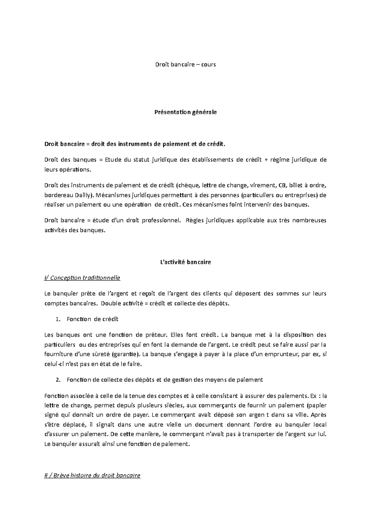 Droit Bancaire – Cours - Droit Bancaire – Cours Présentation Générale ...