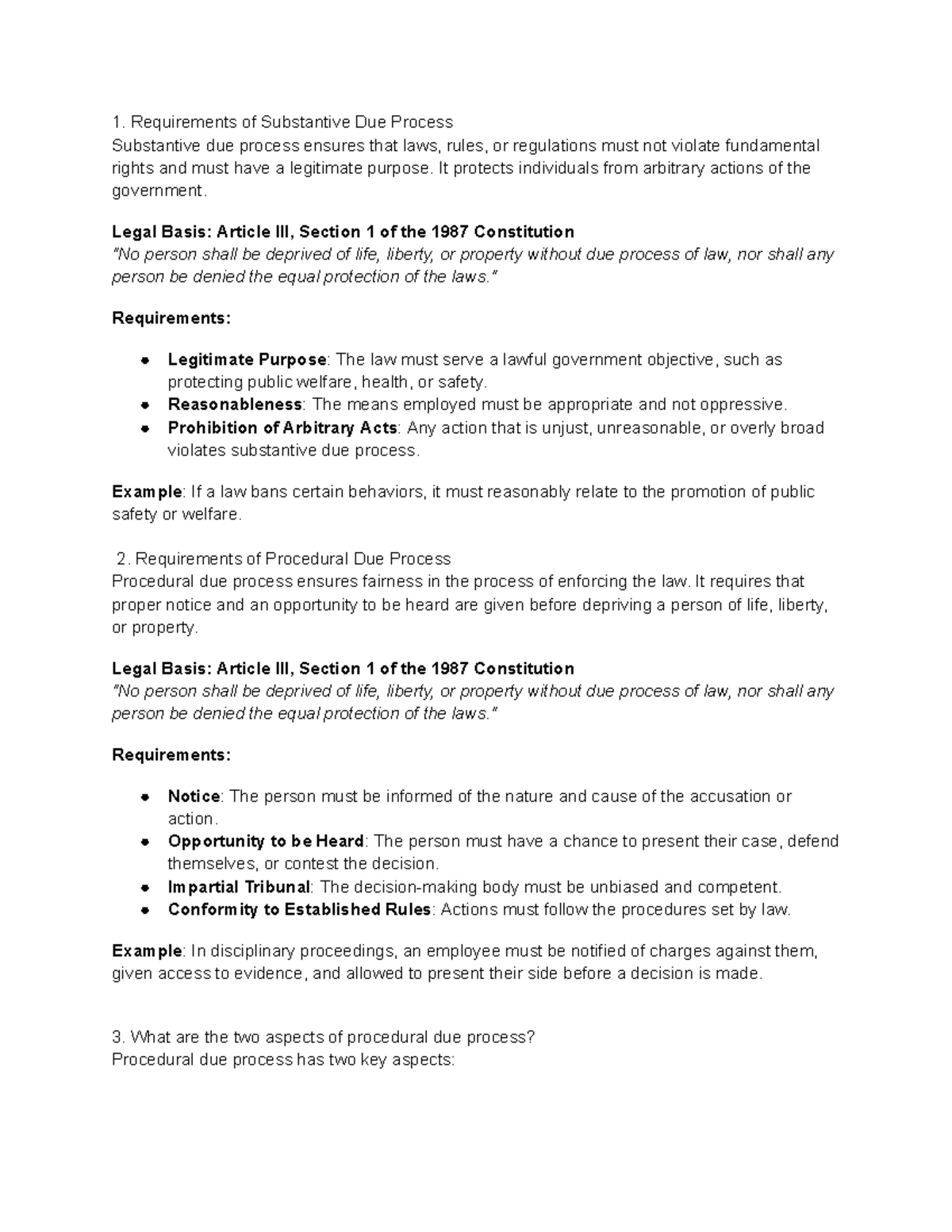 Fvdksads - notes - Requirements of Substantive Due Process Substantive ...
