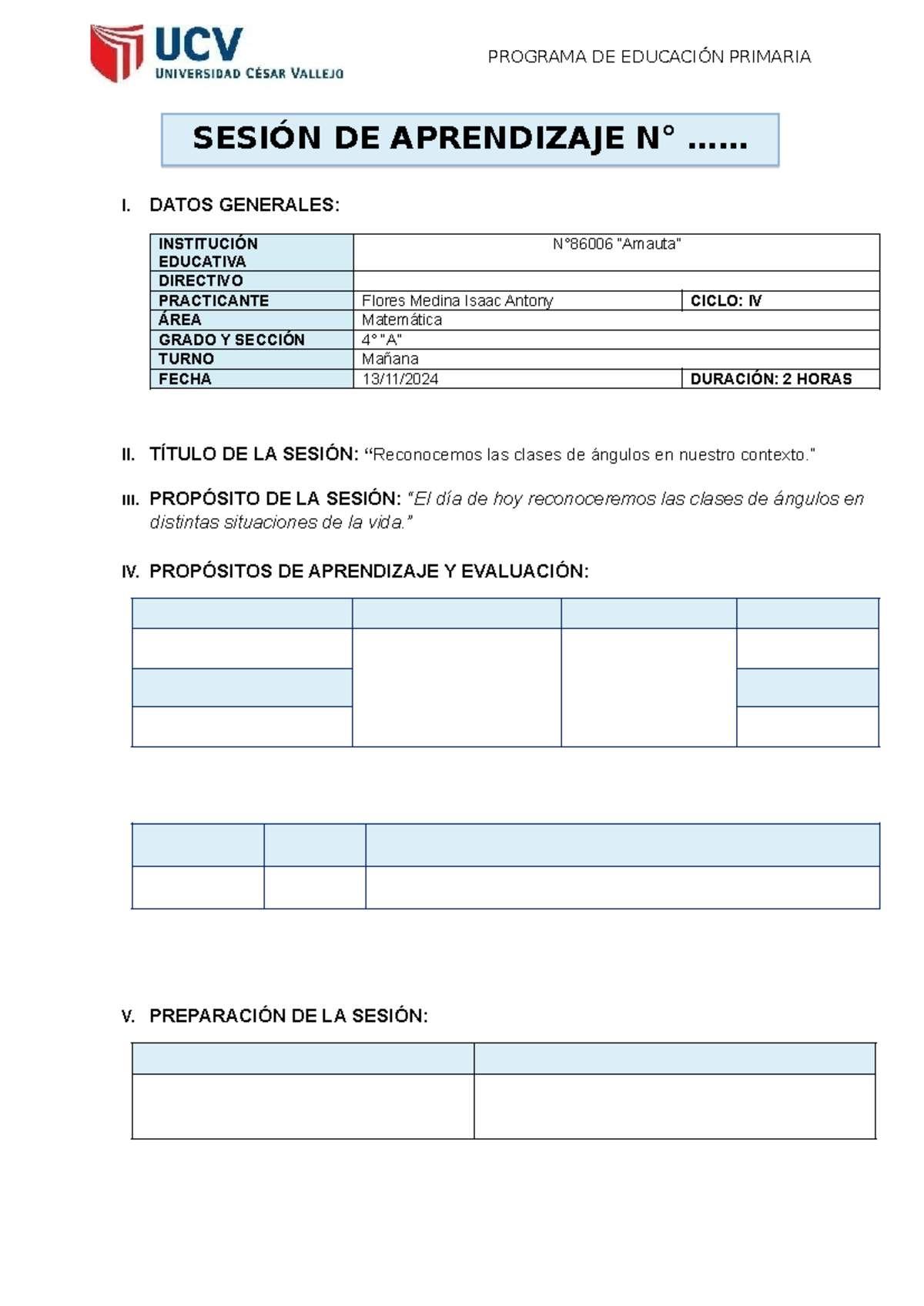 Reconocemos Las Clases De Ngulos En Nuestro Contexto I Datos Generales Instituci N