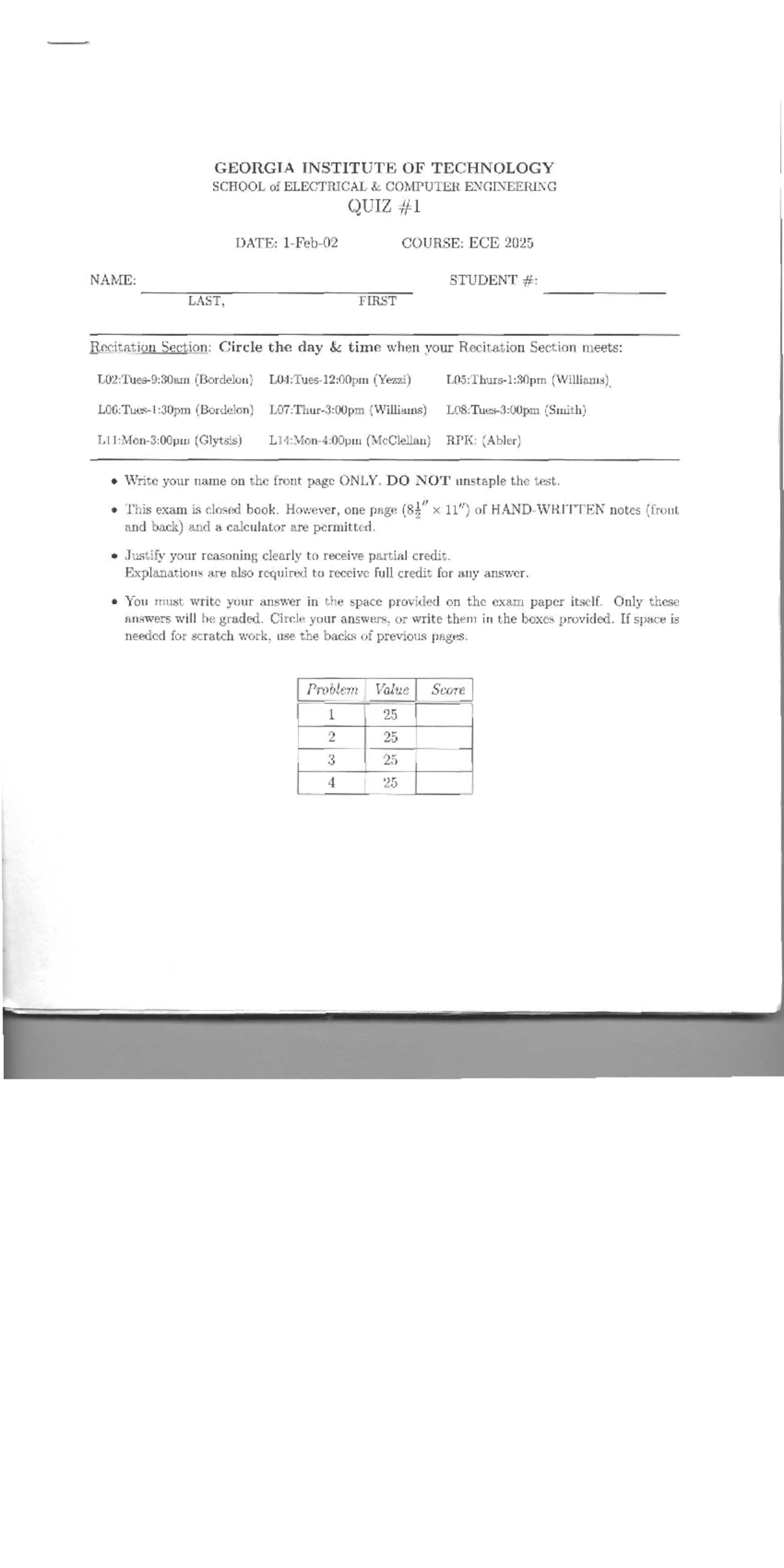 ECE2025 Exam Solutions ECE 2025 Studocu