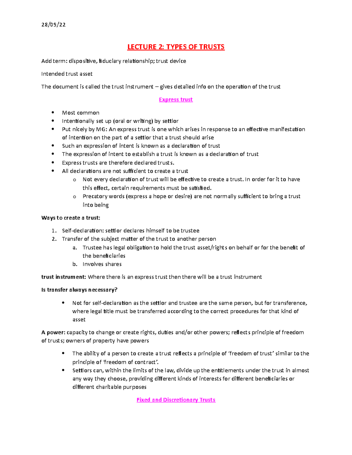 Types Of Trusts Lecture 2 Types Of Trusts Add Term Dispositive Fiduciary Relationship 8552