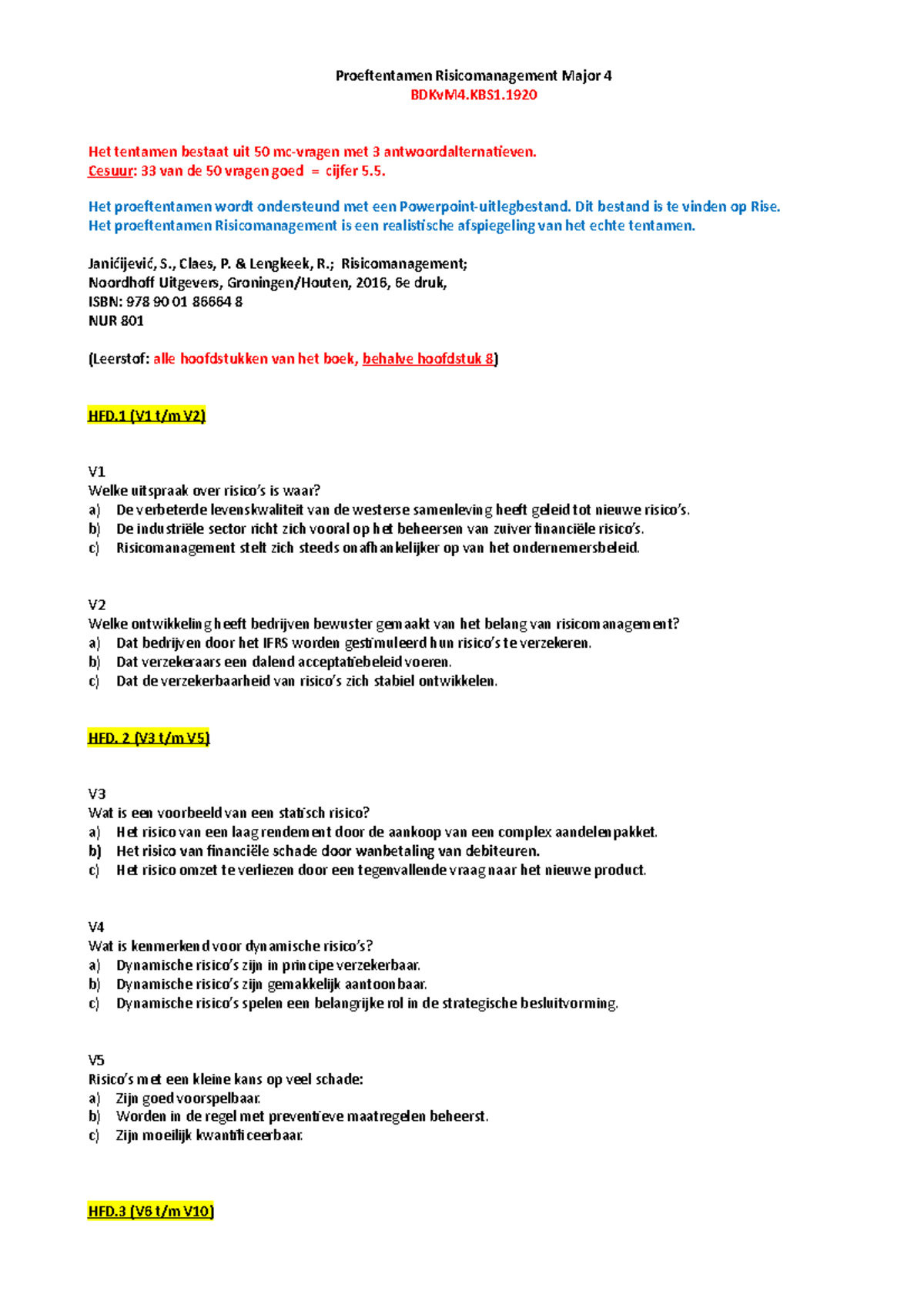 Proeftentamen Risicomanagement EVL-2 - Proeftentamen Risicomanagement ...