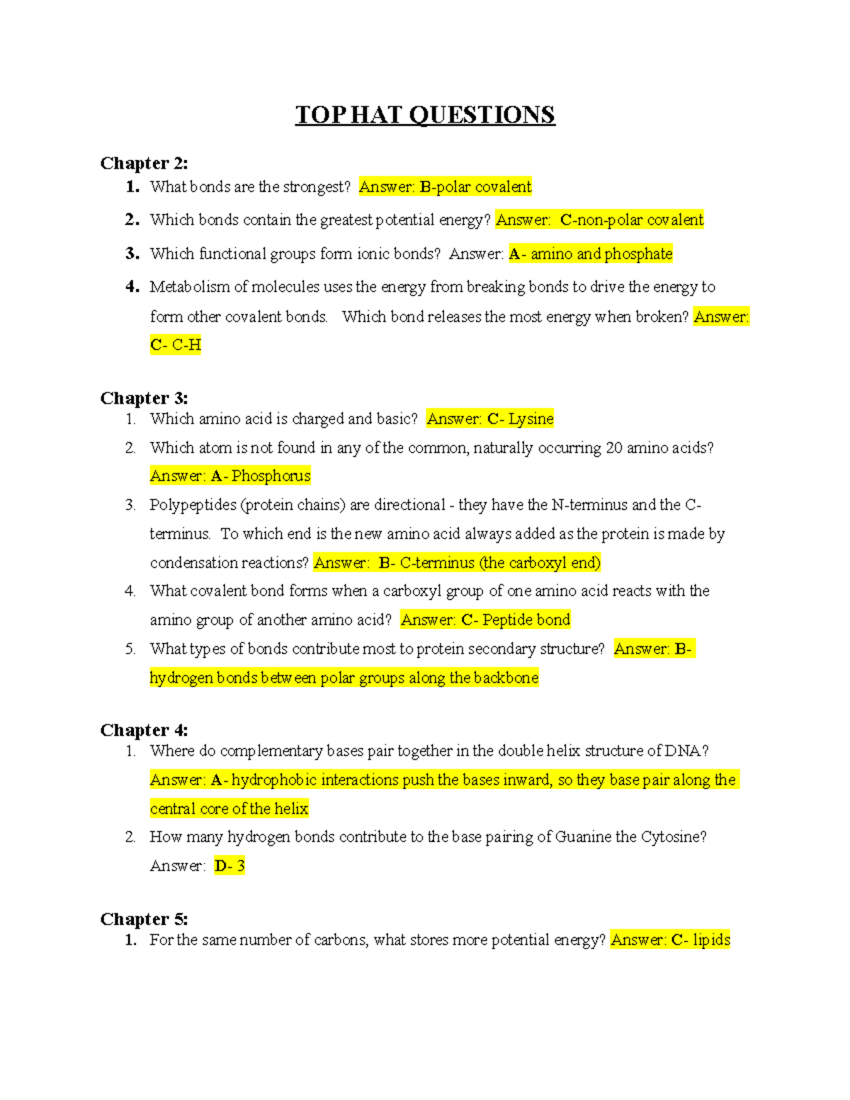 TOP HAT Questions TOP HAT QUESTIONS Chapter 2 1. What bonds are the