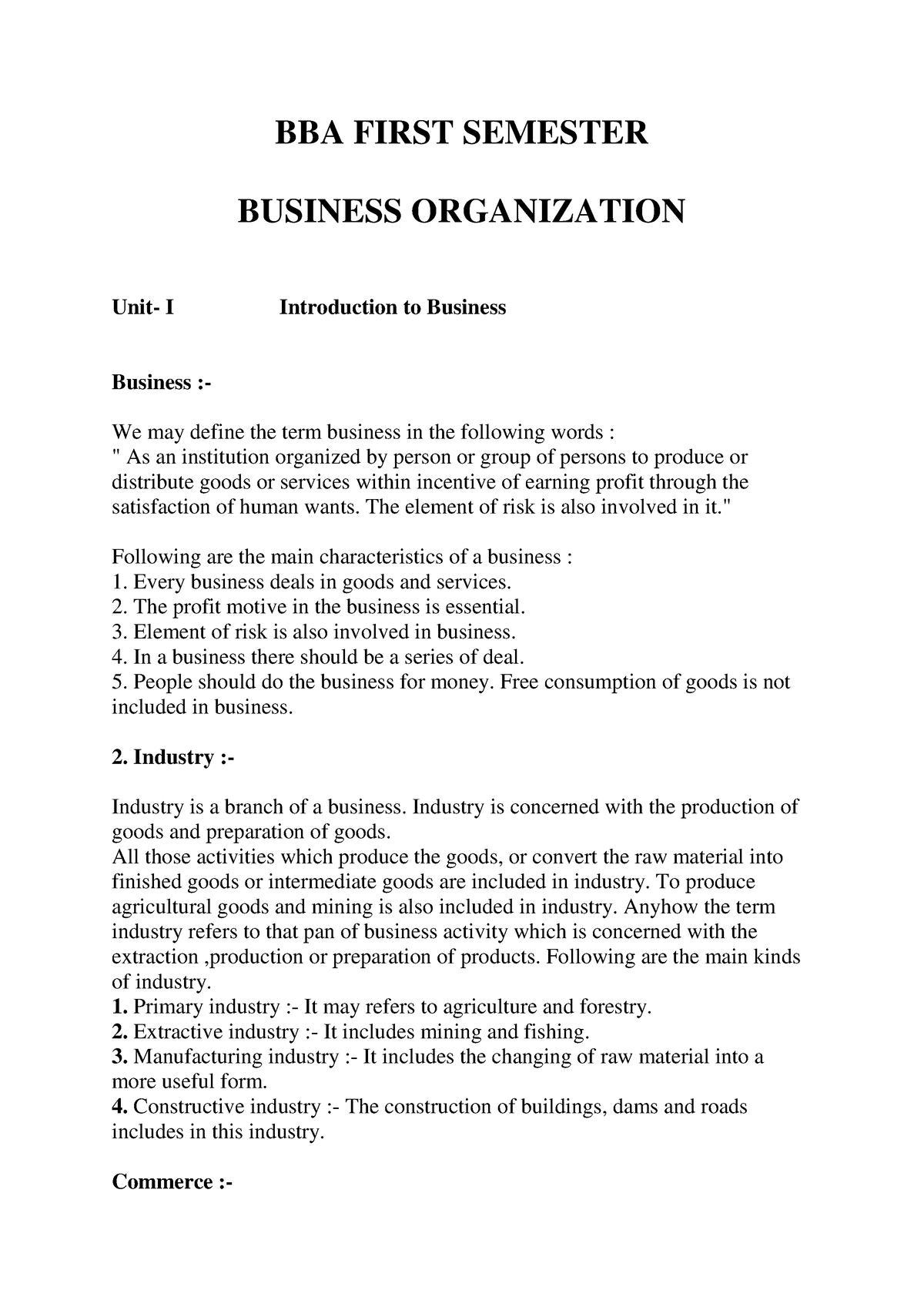 Business Organisation BBA IST SEM - BBA FIRST SEMESTER BUSINESS ...