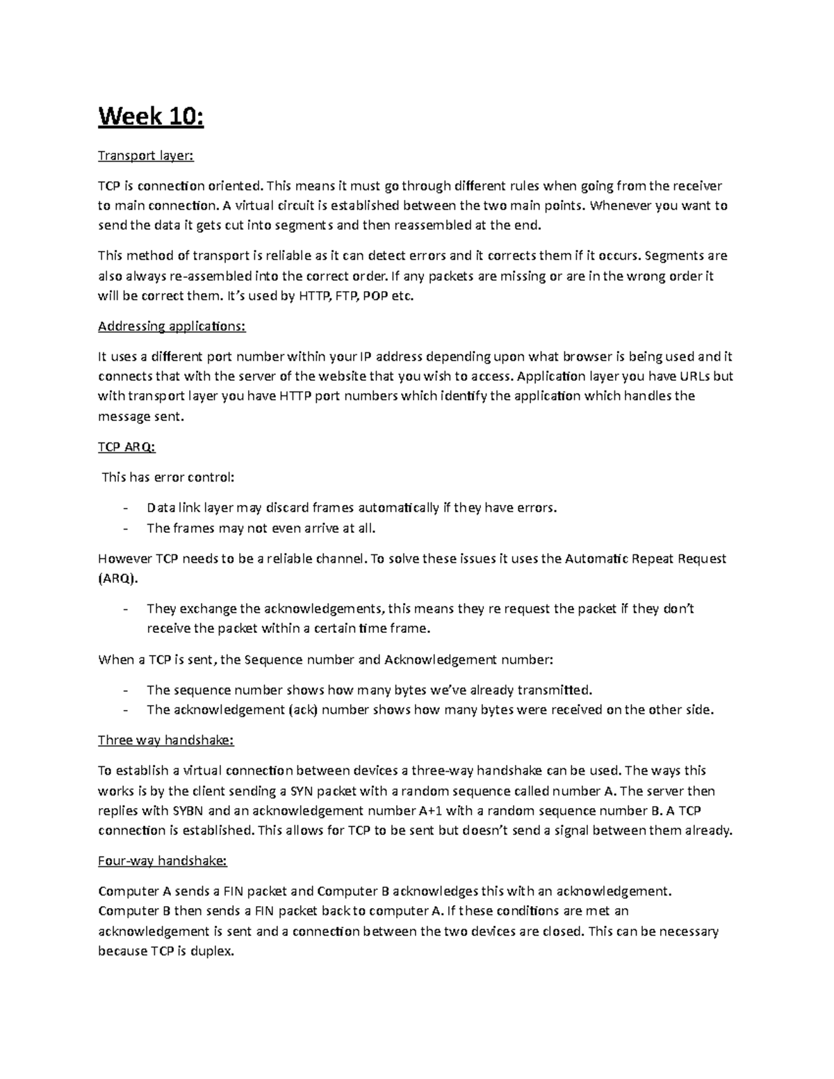 FIT 1047 Lecture notes week 10 - Week 10: Transport layer: TCP is ...