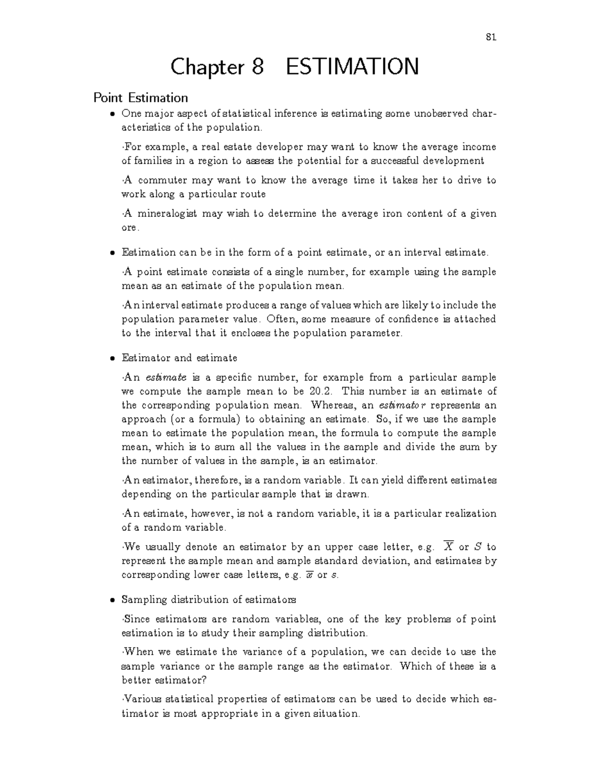 8&9 Point Estimation - Lecture note - Chapter 8 ESTIMATION Point ...