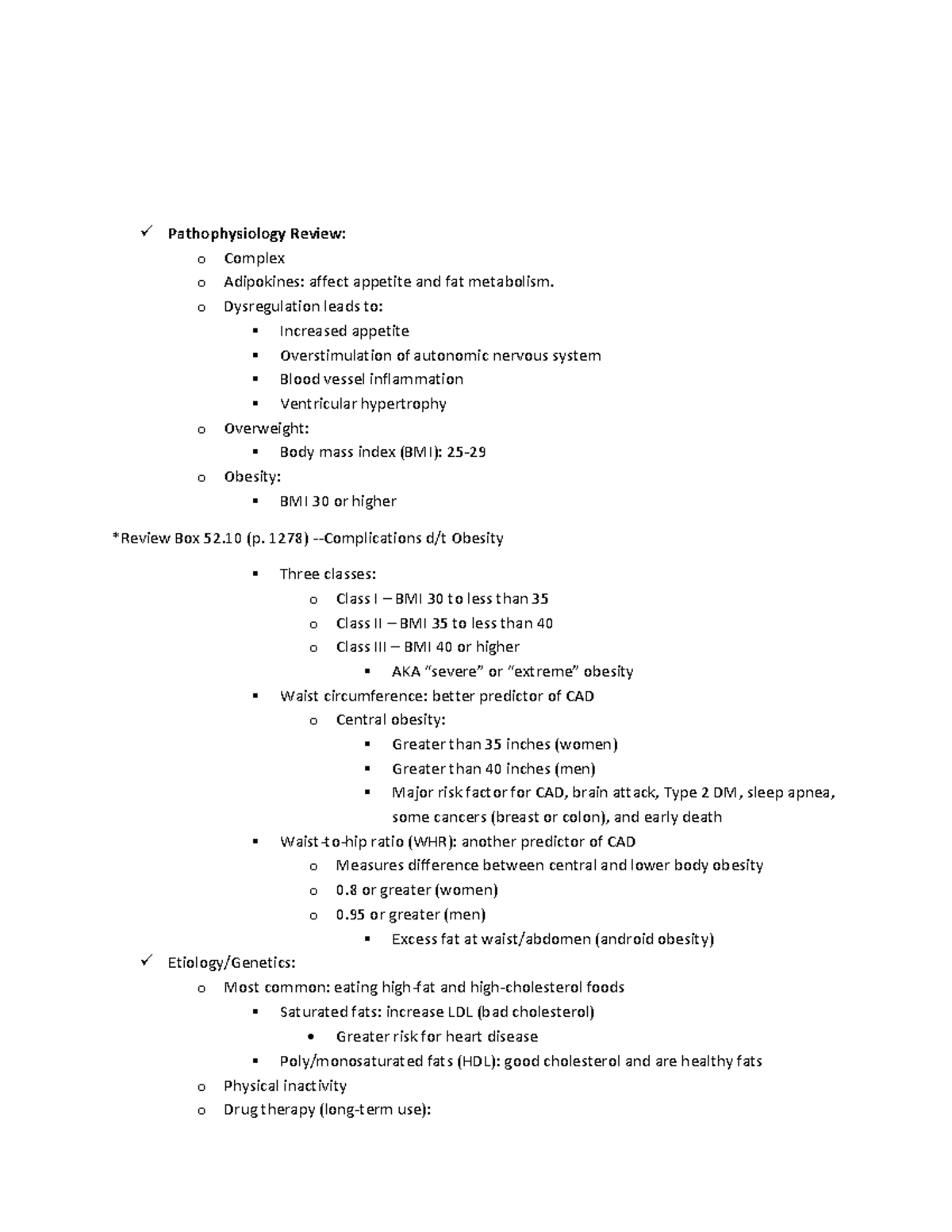 Obesity Lecture Notes - Heather Whitman, MSN, RN Health and Illness I ...