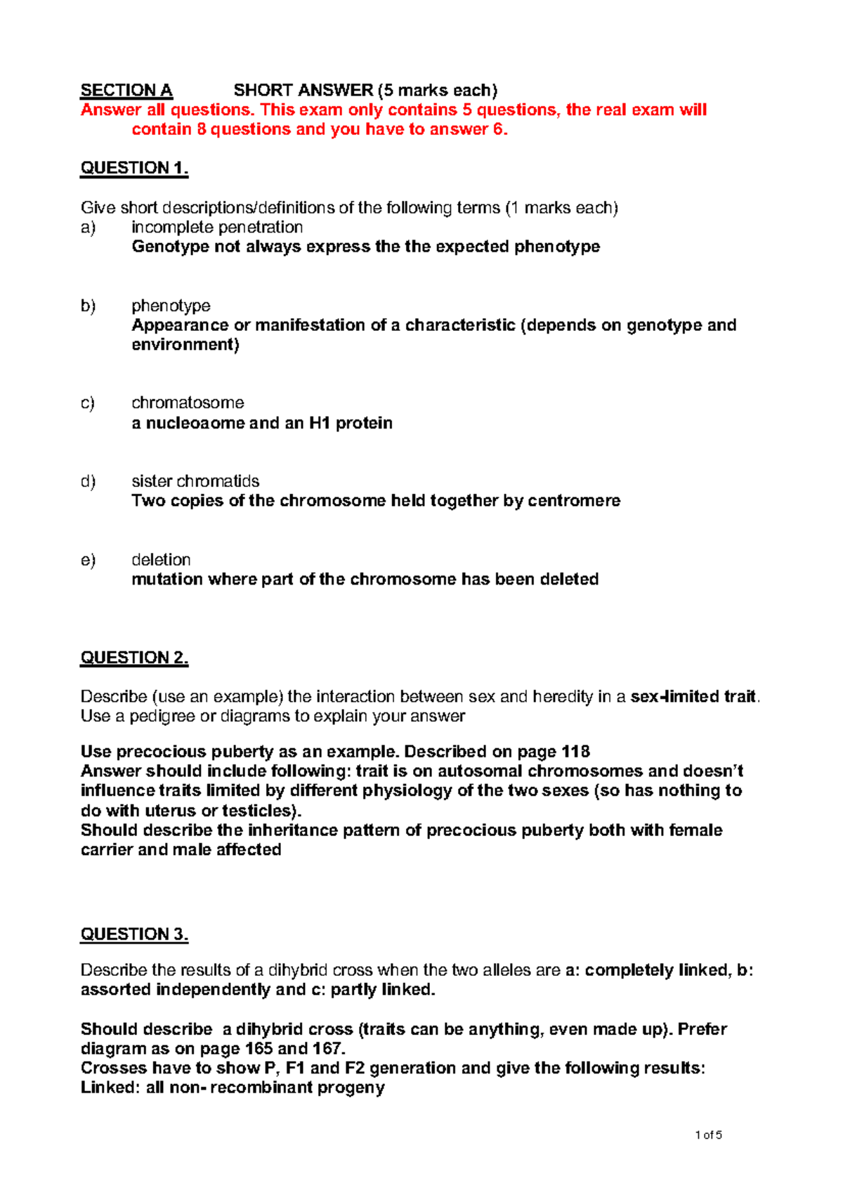 Exam 14 June 2017, questions and answers - SECTION A SHORT ANSWER (5 ...