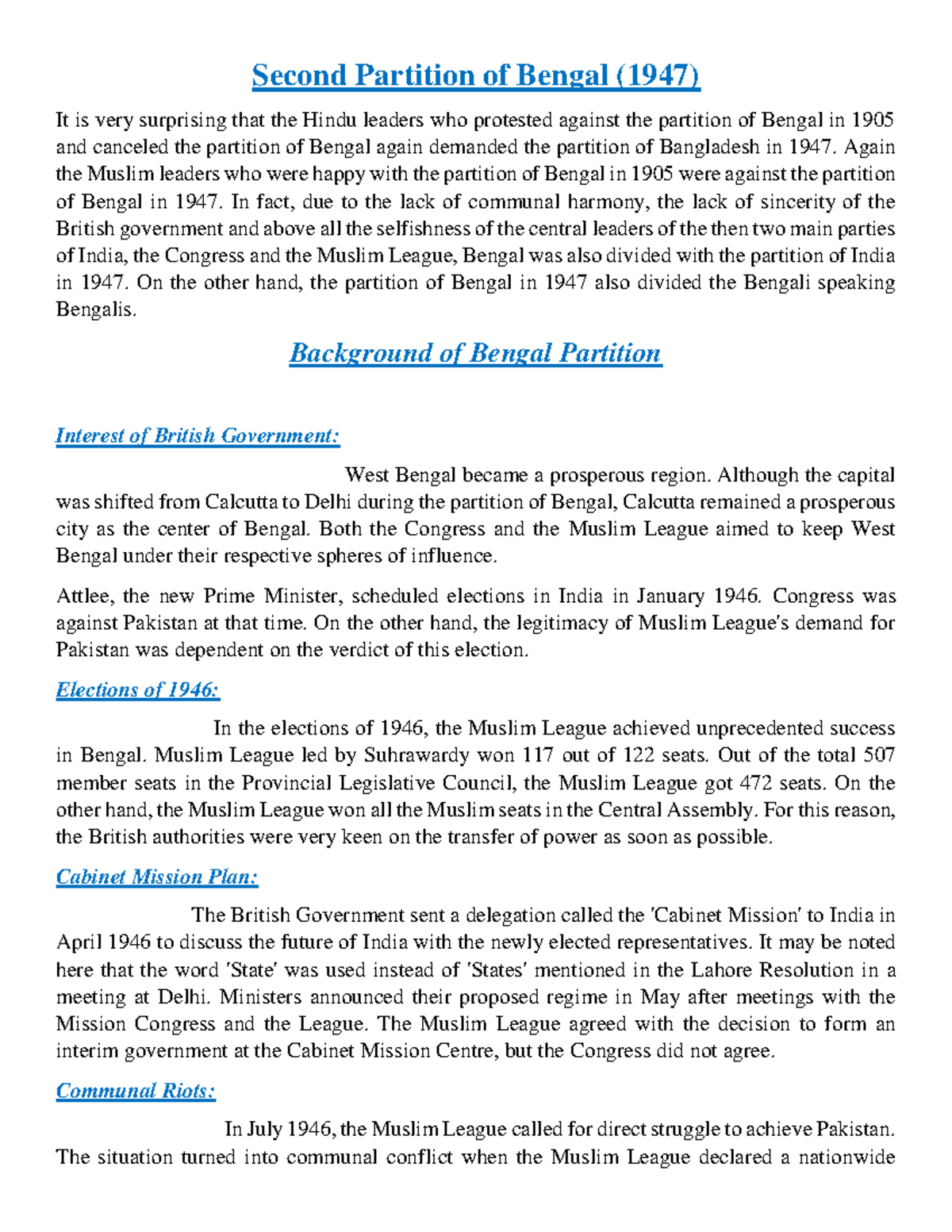 Second Partition of Bengal in 1947 - Second Partition of Bengal (1947 ...