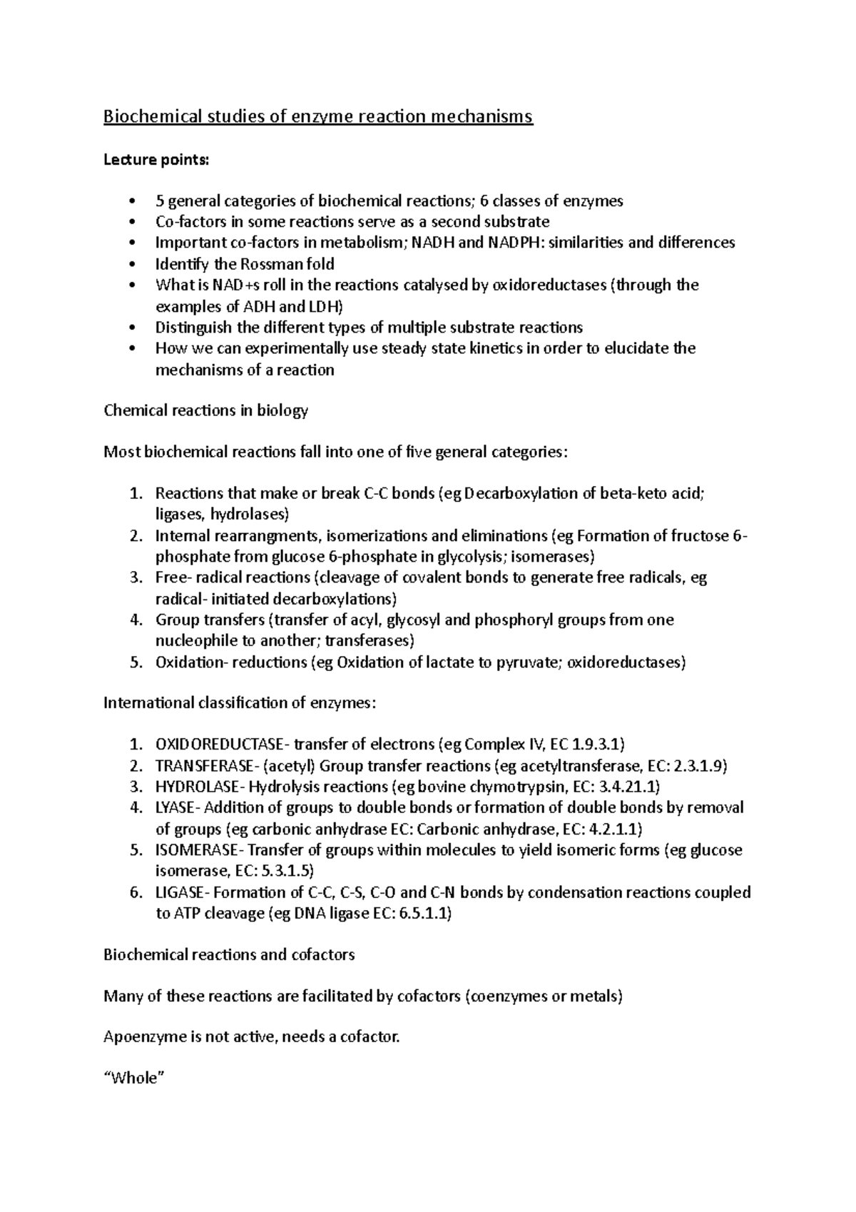 1. studies of enzyme reaction mechanisms - Biochemical studies of ...