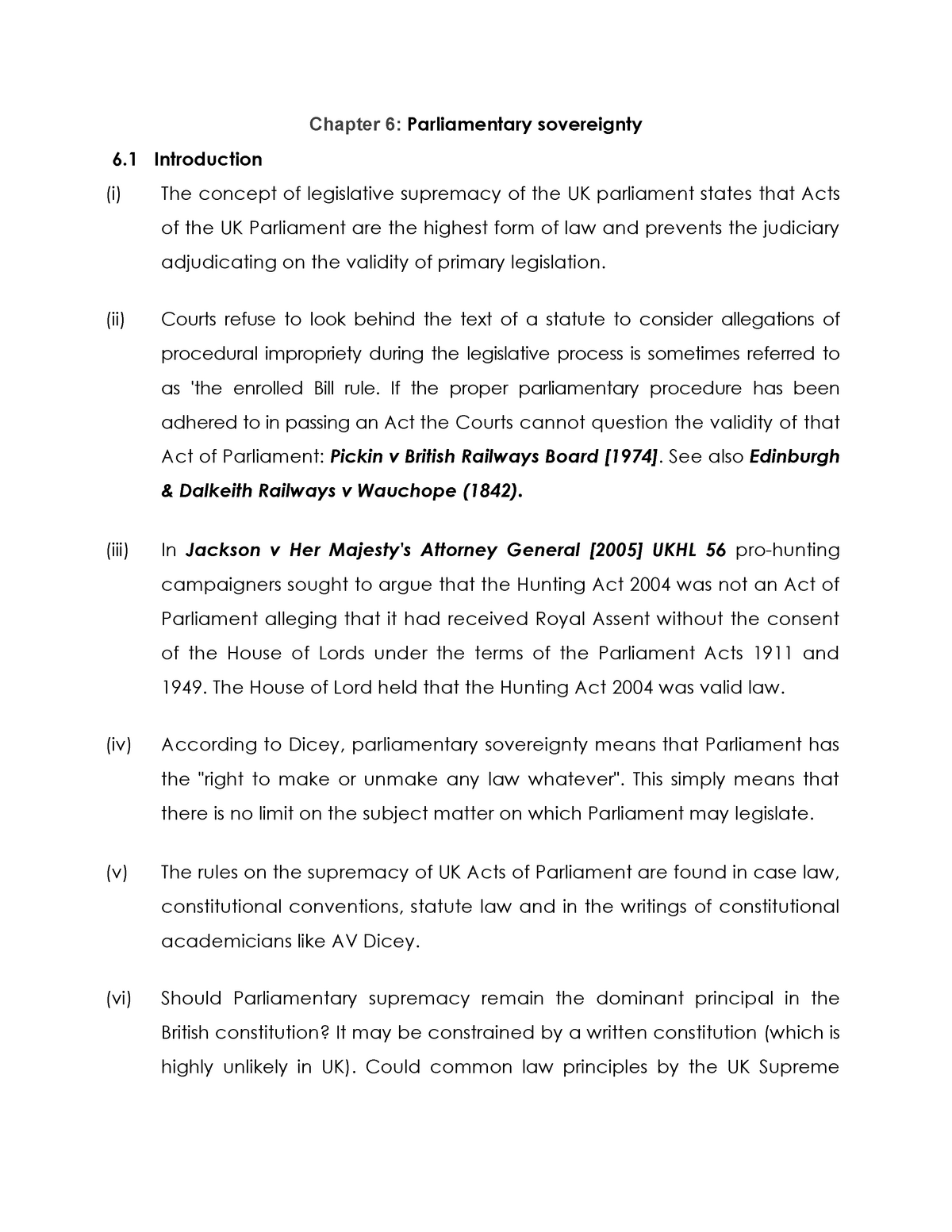 How Has Parliamentary Sovereignty Changed