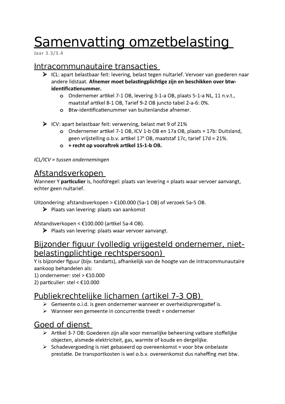 Samenvatting Omzetbelasting Studeersnel