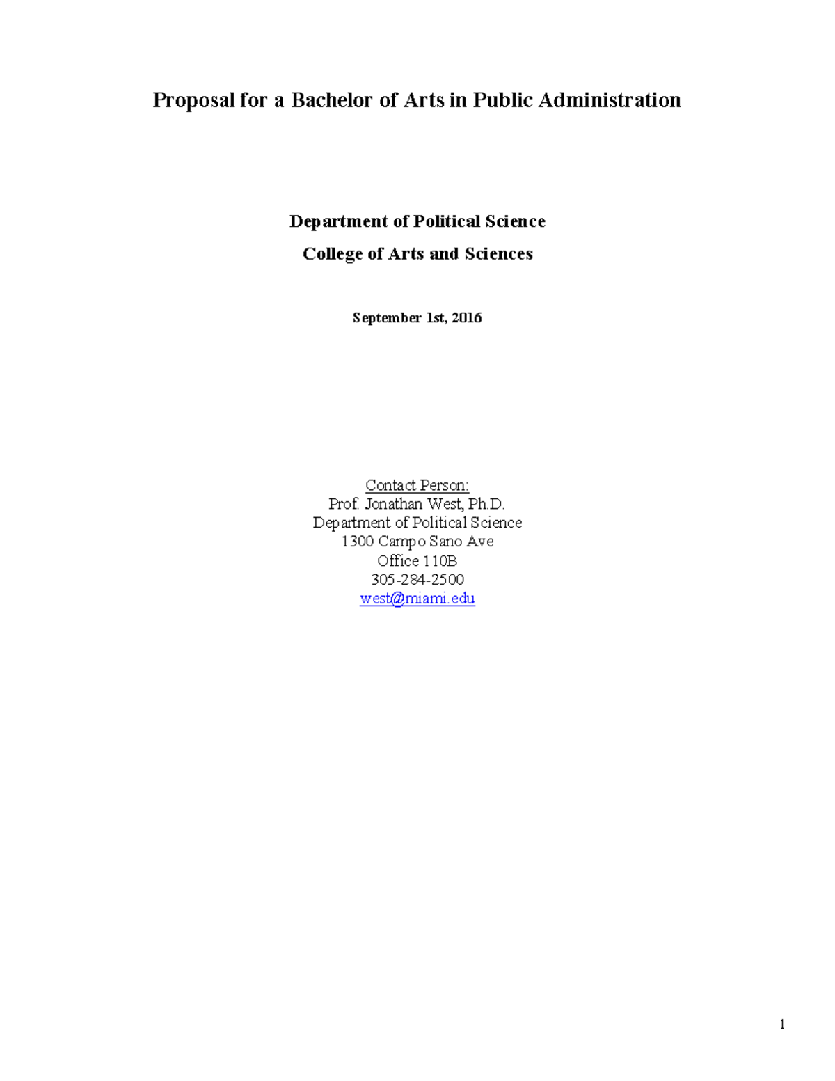 Bachelor Of Arts In Public Administration Bapublicadmin proposaldraft 09 - Proposal for a Bachelor of Arts in
