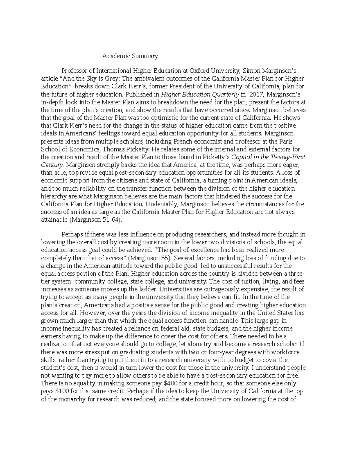 Summary and Response t - Academic Summary Professor of International ...
