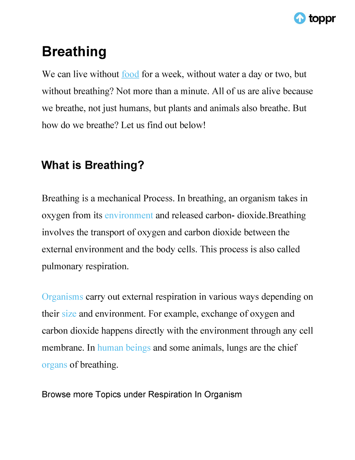 Respiration in organisms class 7 notes - Breathing We can live without ...