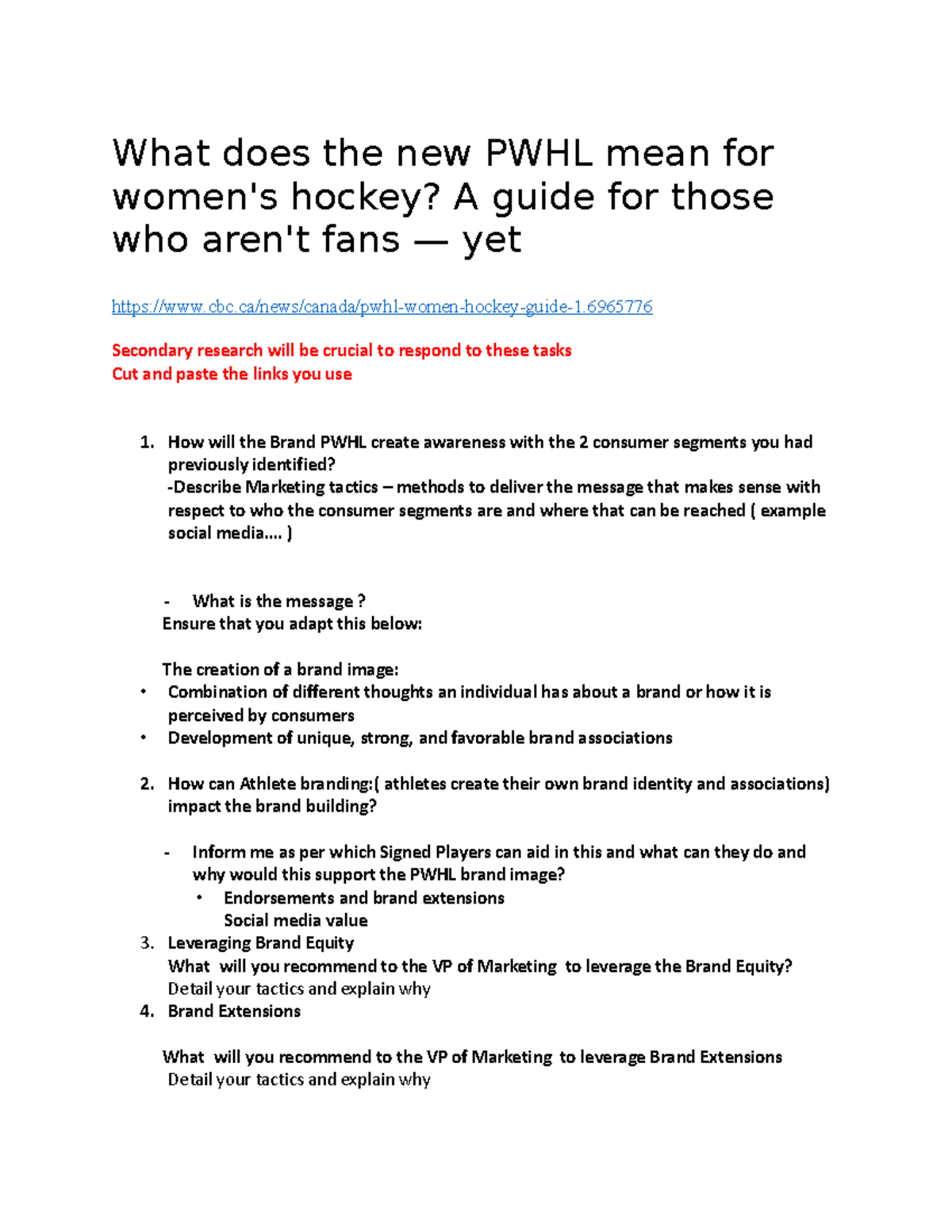 Assignment In Class 3 - What Does The New Pwhl Mean For Women's Hockey 