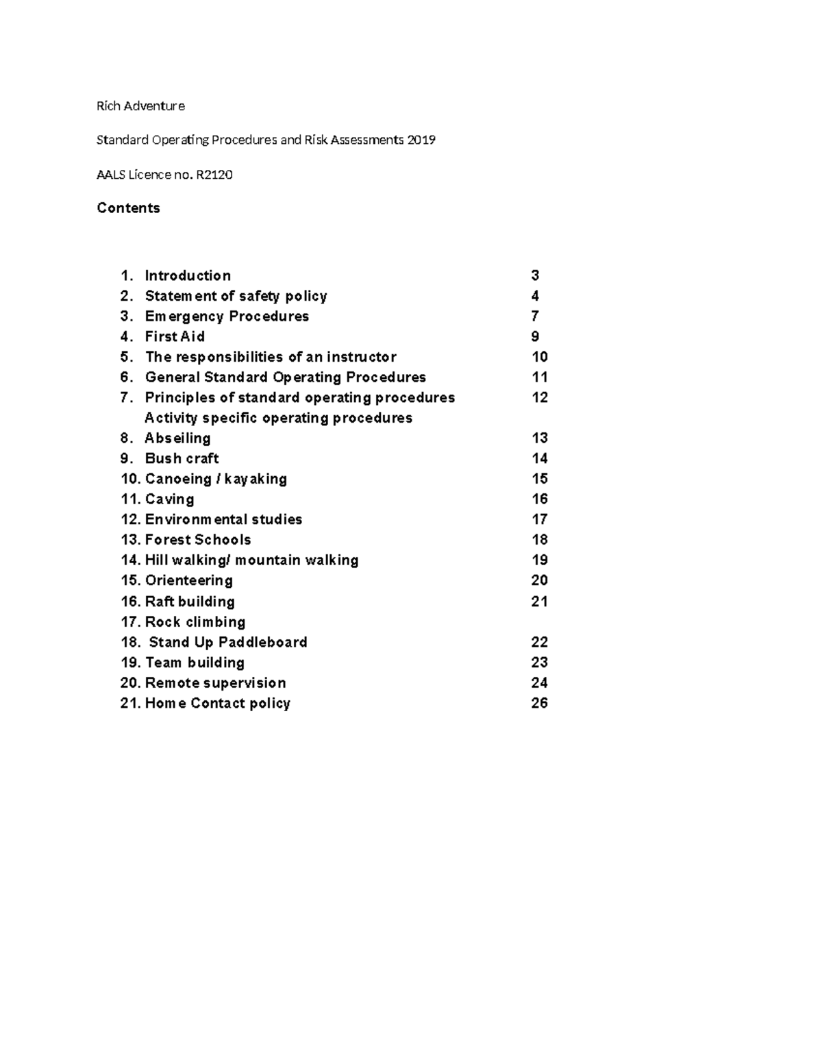 AAP risk assessments and operating procedures - Rich Adventure Standard ...