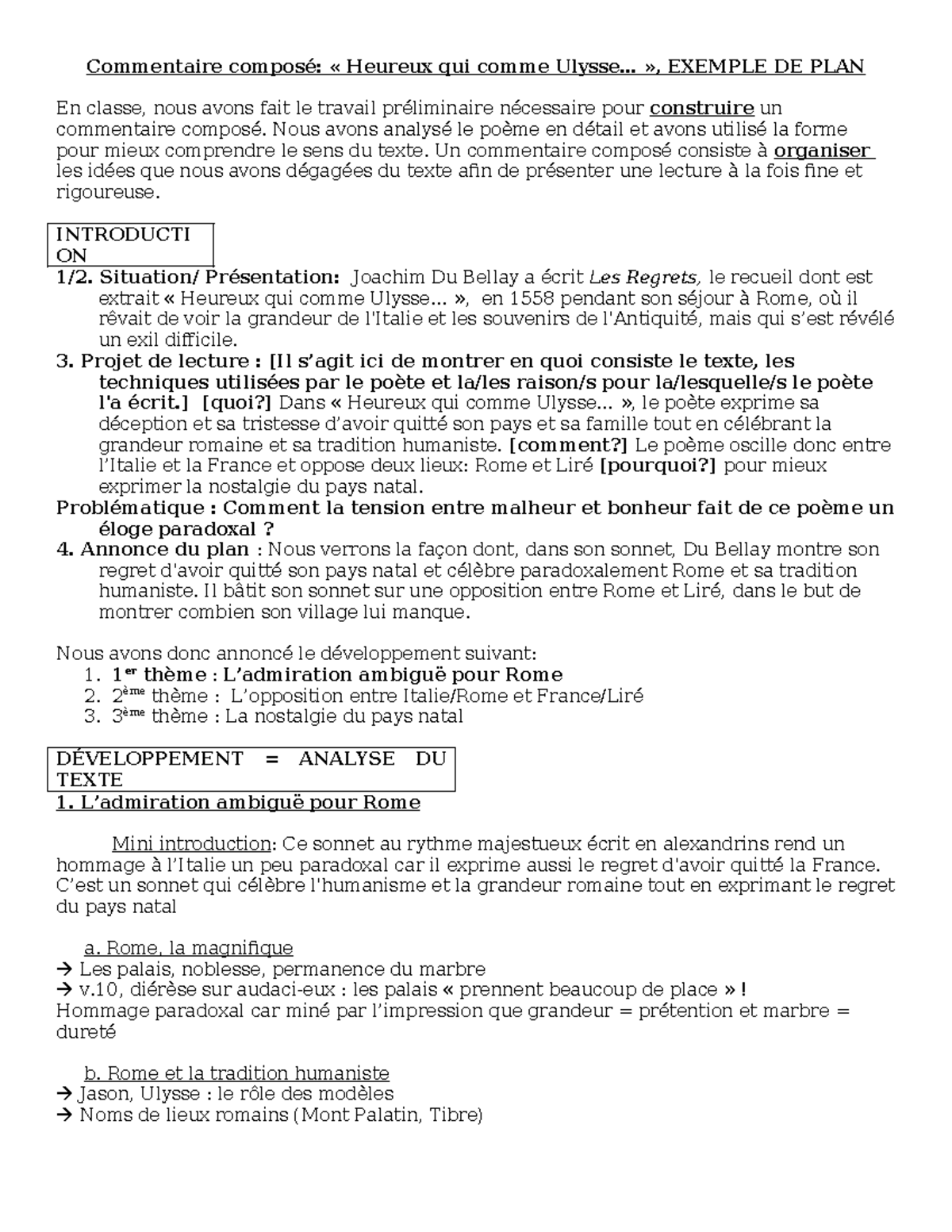 Plan Détaillé Commentaire Français Exemple www.studocu.com