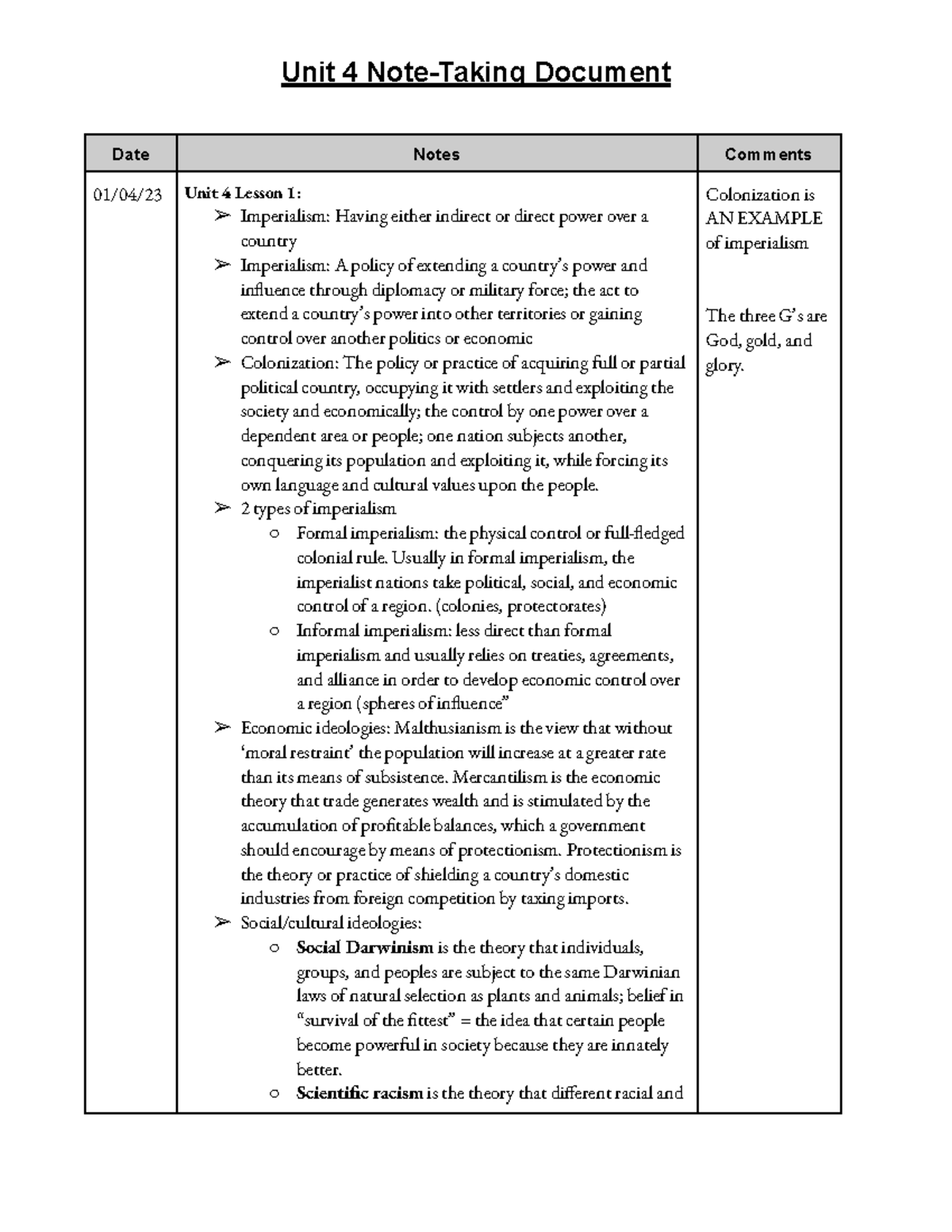 APWH Unit 4 Note-Taking Document - Date Notes Comments 01/04/23 Unit 4 ...