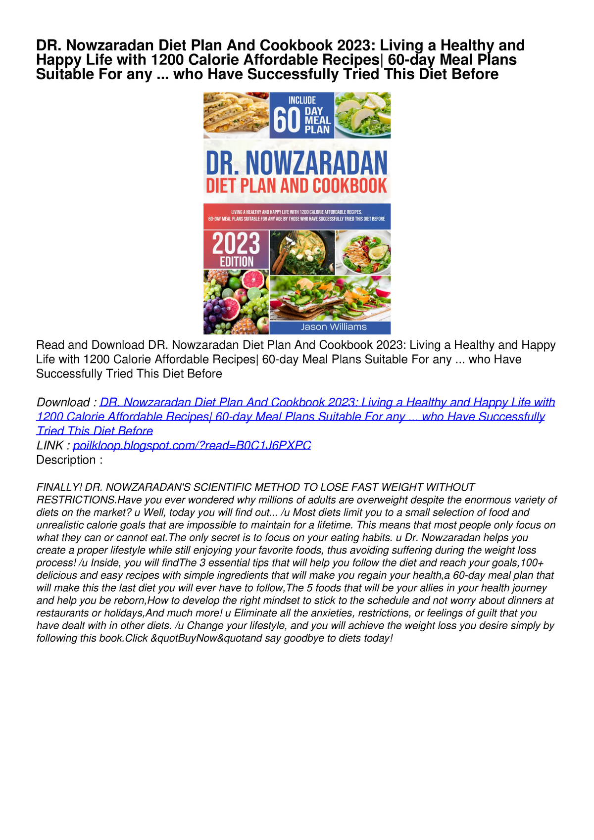 (PDF/DOWNLOAD) DR. Nowzaradan Diet Plan And Cookbook 2023: Living A ...