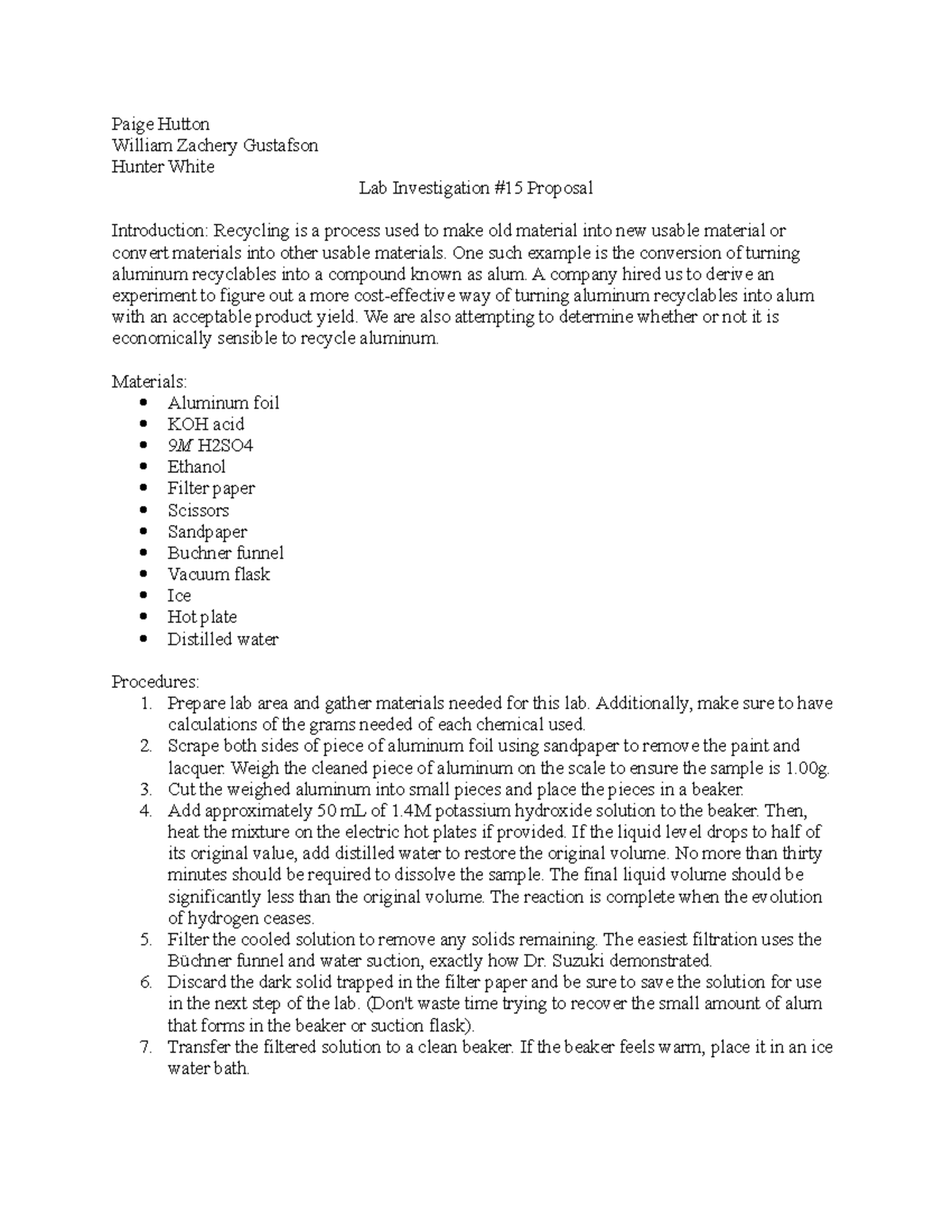 Lab Investigation #15 Proposal - Paige Hutton William Zachery Gustafson ...
