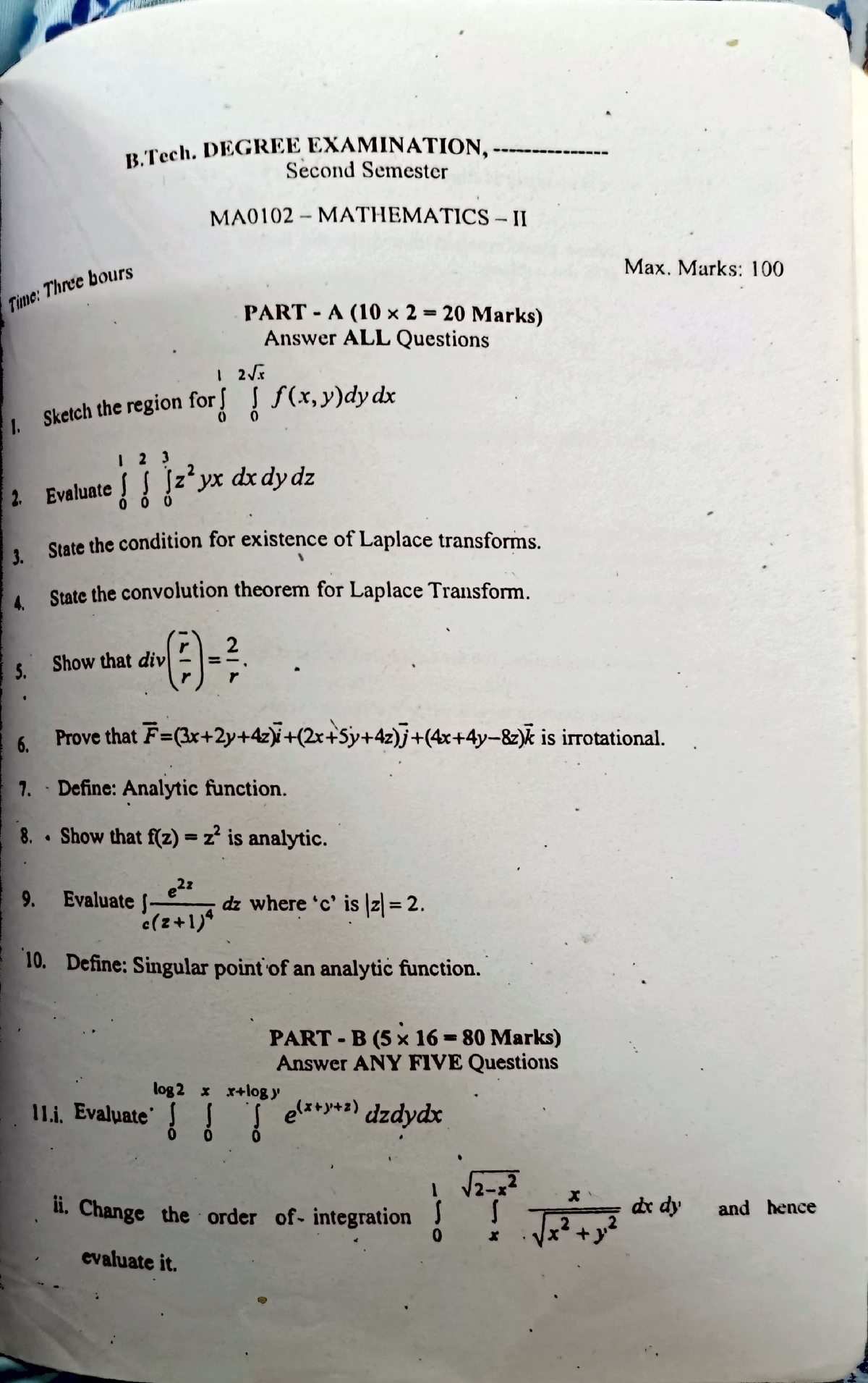 Calculus Practice Papers - B. DEGREE EXAMINATION. Second Semester ...