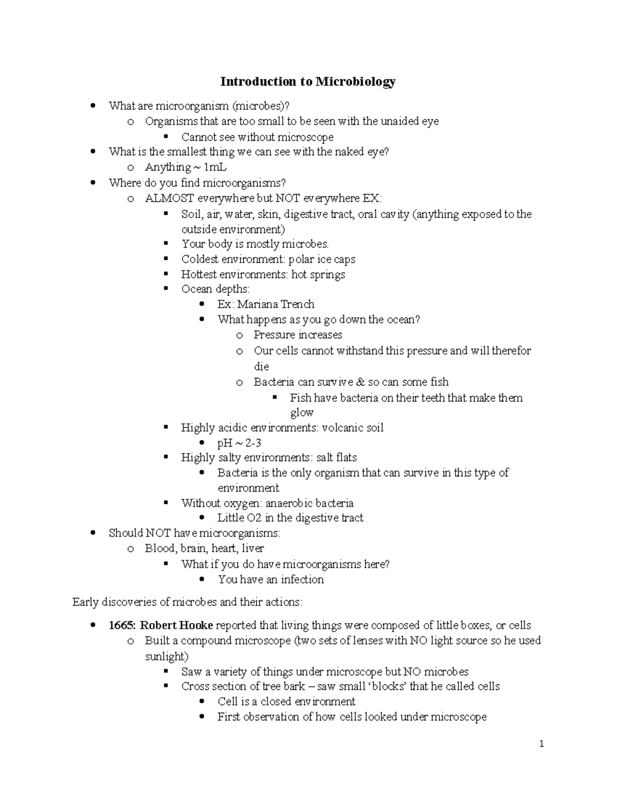 Intro To Micro Lecture Notes Test 1 Introduction To Microbiology