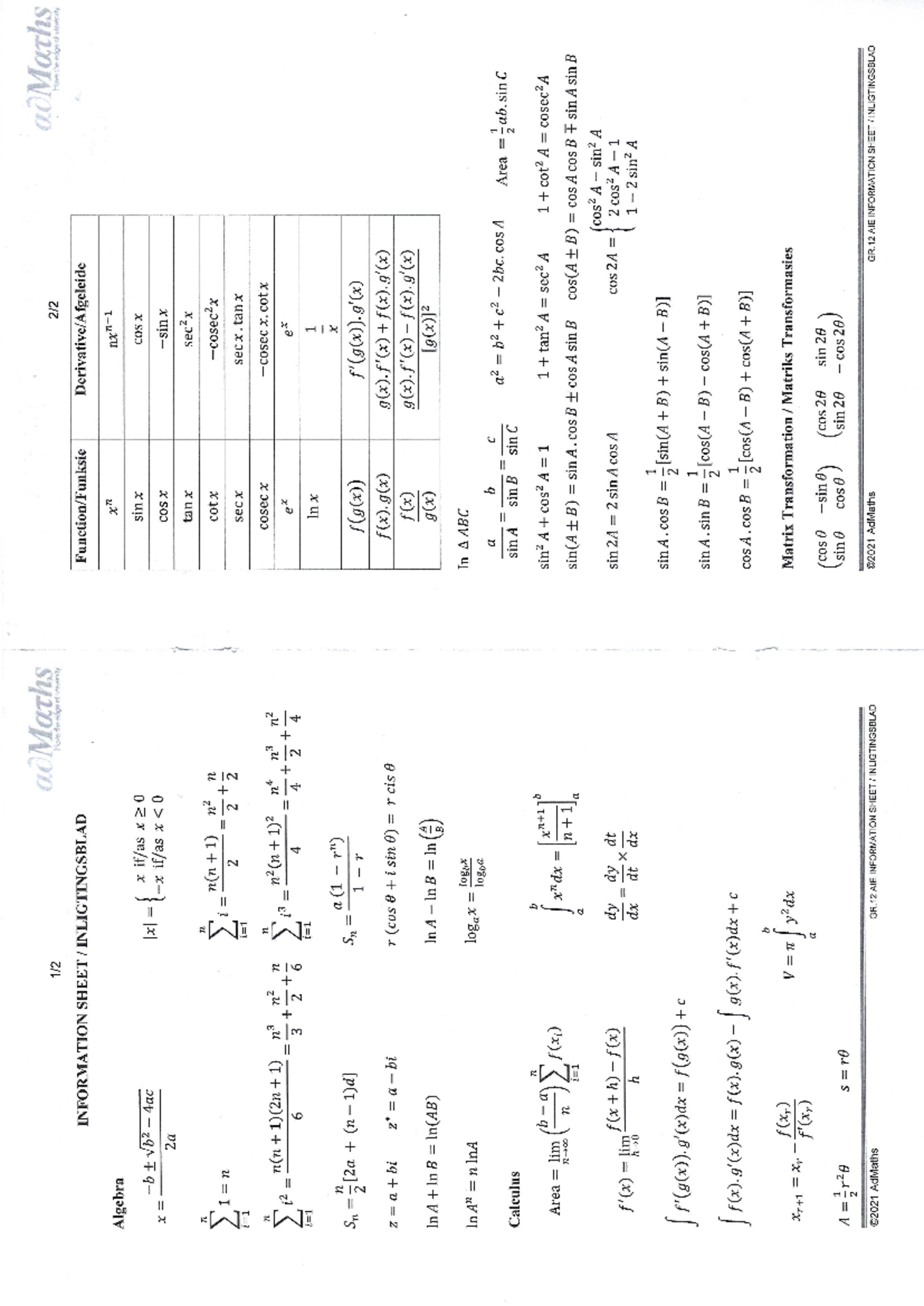 Gr12FT1 2021 22 - ap math practice - a0Maths a0Maths 1/2 Have the edge ...