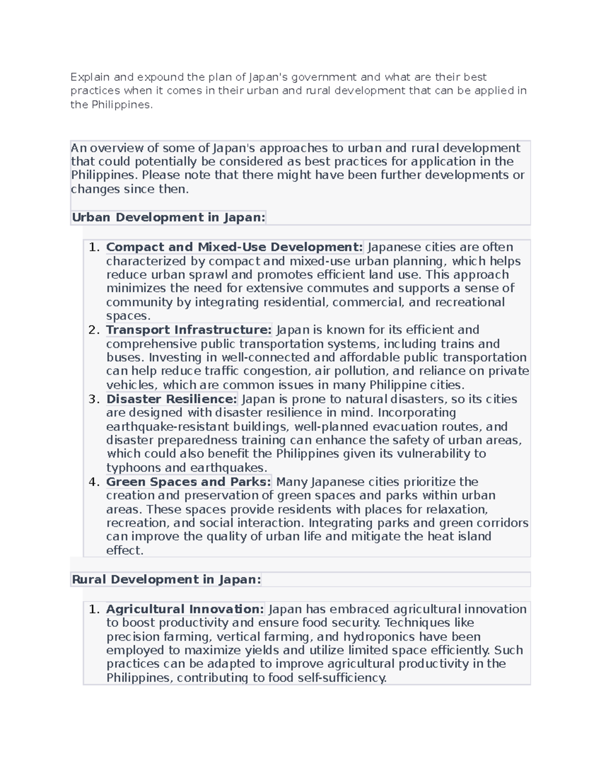 Explain and expound the plan of Japan - An overview of some of Japan's ...
