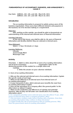 FABM1- Lesson-8 - Good - FUNDAMENTALS OF ACCOUNTANCY, BUSINESS, AND ...