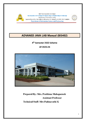 Advanced Java Lab Manual-2023-24 - ADVANED JAVA LAB Manual (BIS402) 4 ...