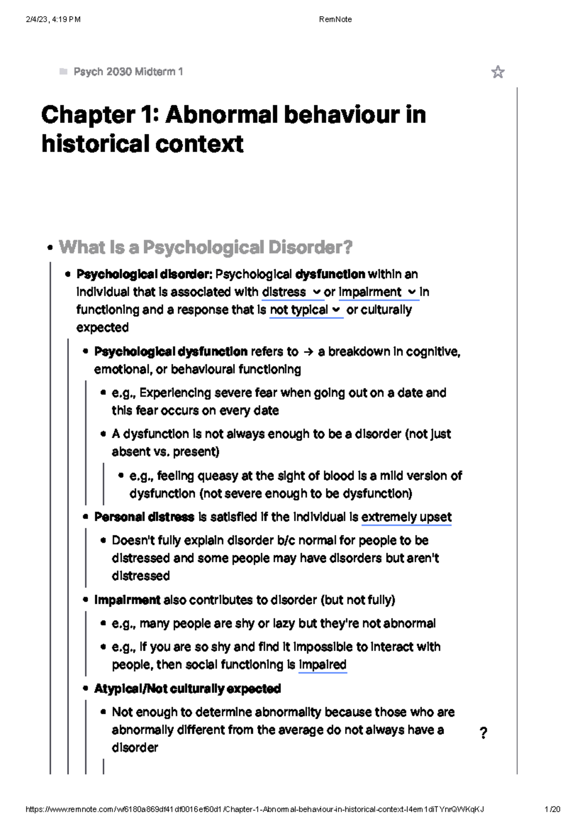 Chapter 1 - Psych 2030 Midterm 1 Chapter 1 Abnormal behaviour in ...