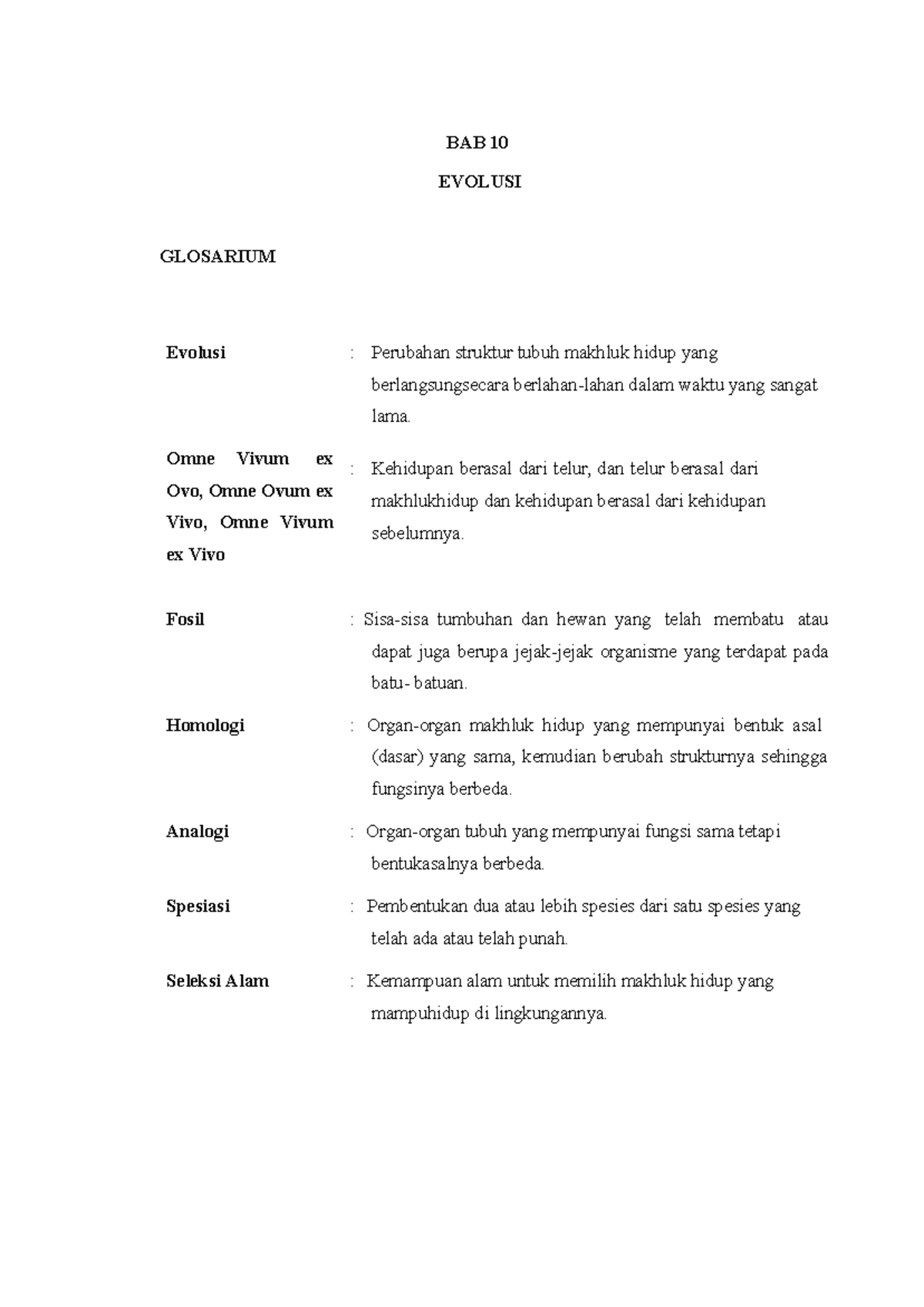 Modul Ajar Biologi Dasar Bab 10 Evolusi Bab 10 Evolusi Glosarium