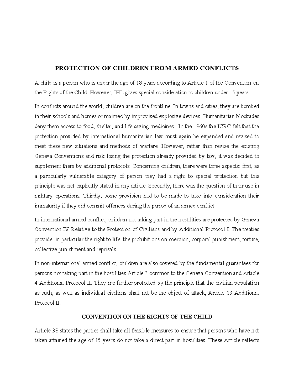 Protection OF Children FROM Armed Conflicts - PROTECTION OF CHILDREN ...