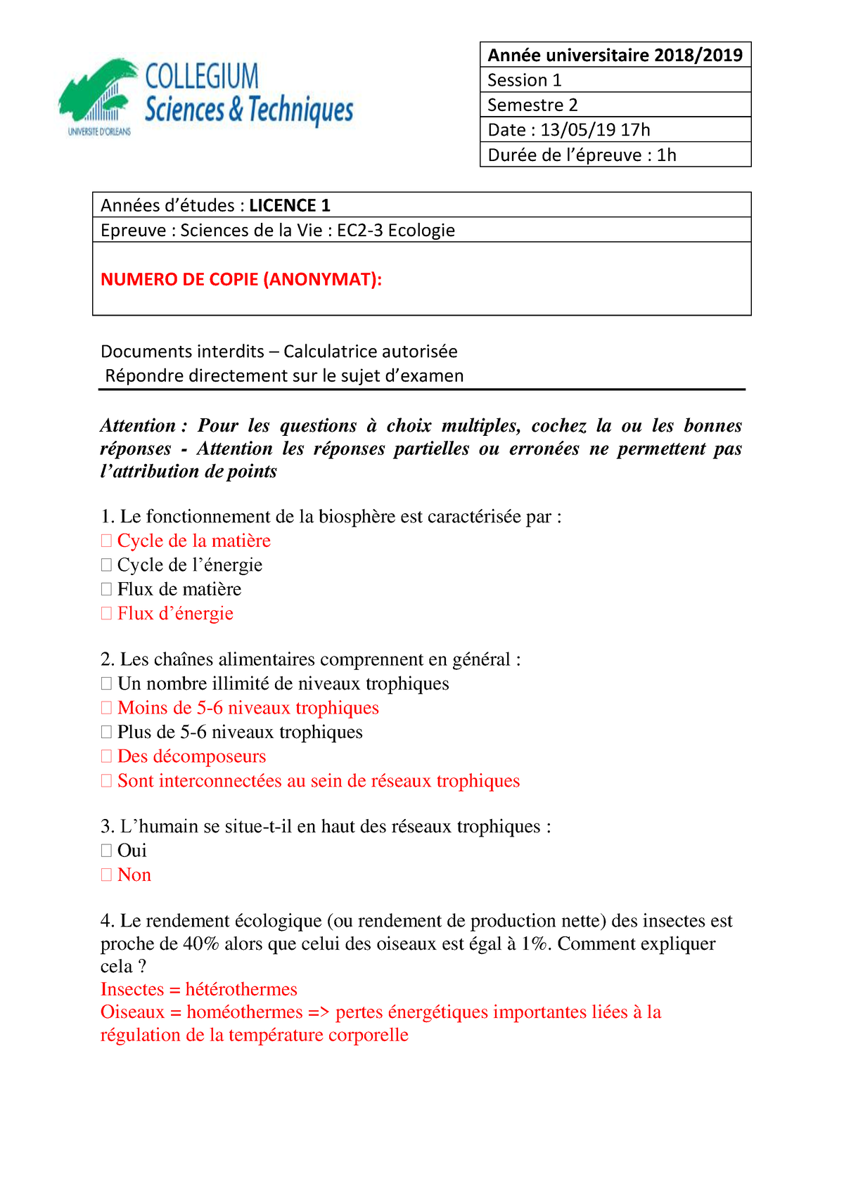 Sujet Exam L1 2018 2019 Corrigé - Années D’études : LICENCE 1 Epreuve ...