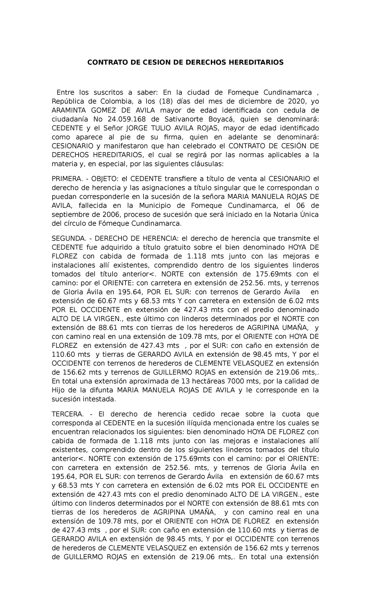 Venta Y Cesion De Derechos Herenciales Contrato De Cesion De Derechos Hereditarios Entre Los 1307