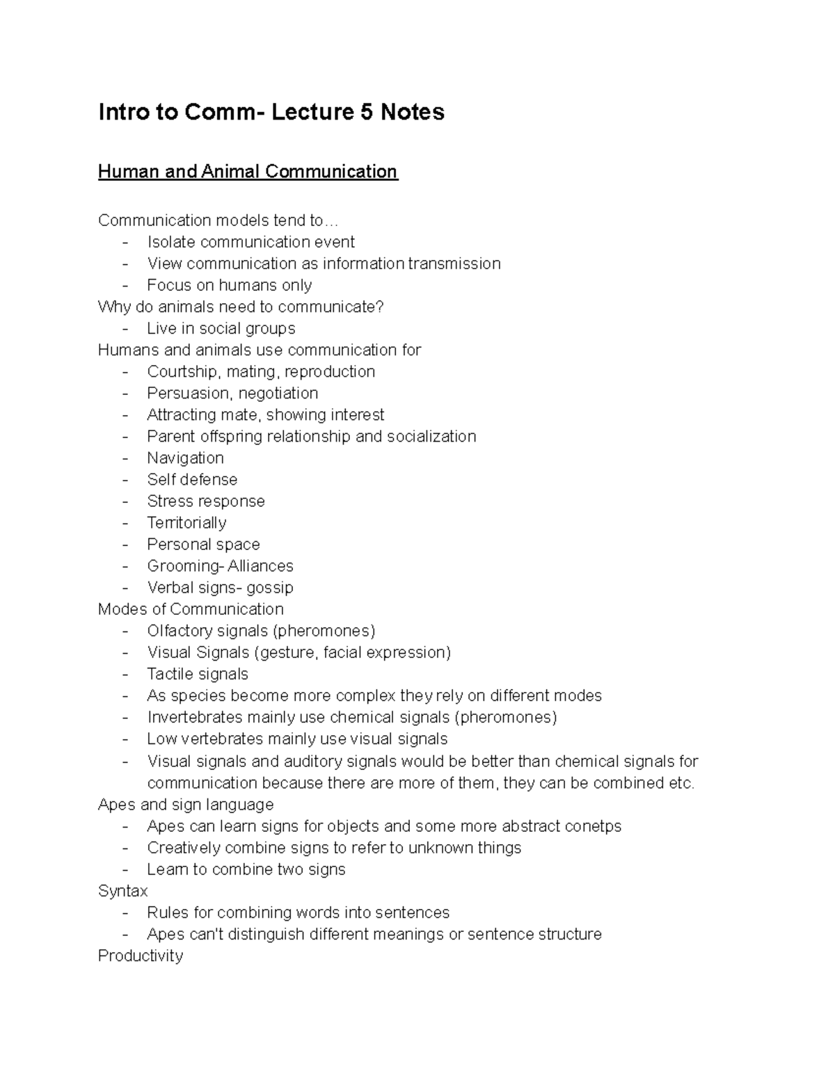 Intro To Comm- Lecture 5 Notes - Intro To Comm- Lecture 5 Notes Human ...