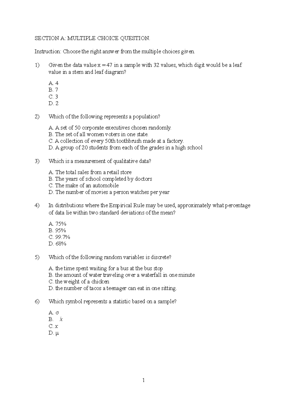 Mid-Term Exam Questions - SECTION A: MULTIPLE CHOICE QUESTION ...
