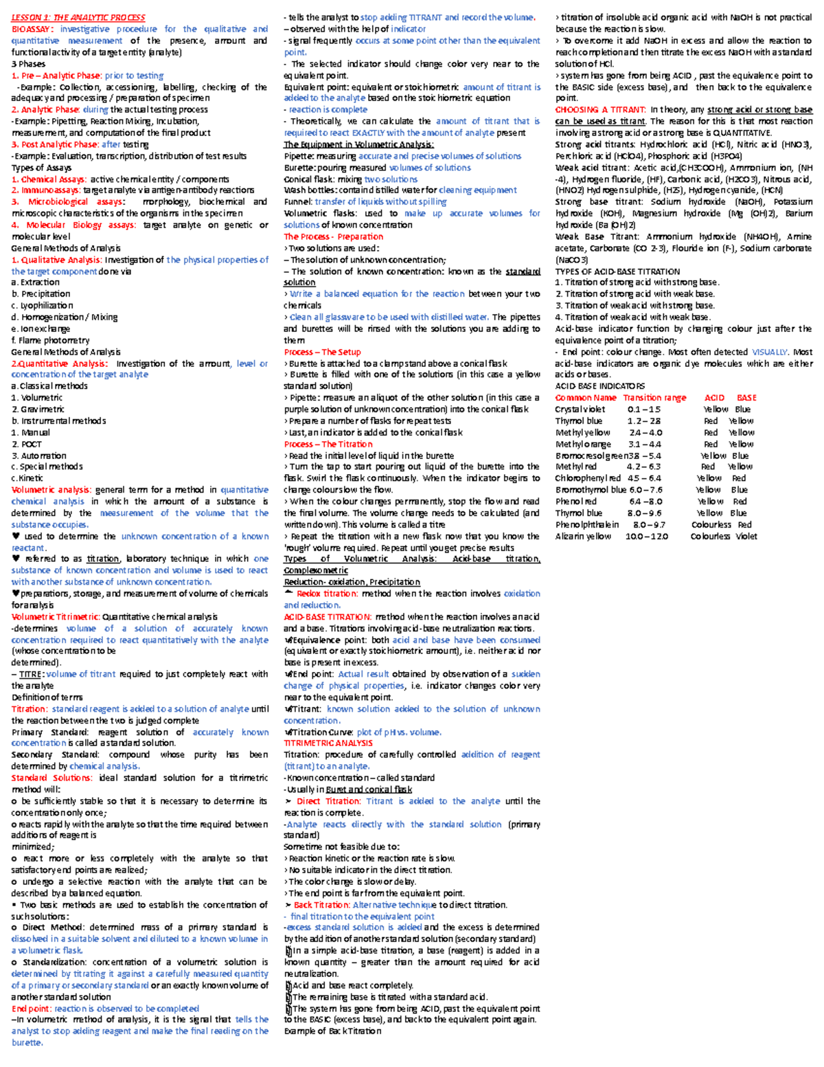 Anachem Reviewer - Finals Reviewer (Analytic Process to Complexometric ...