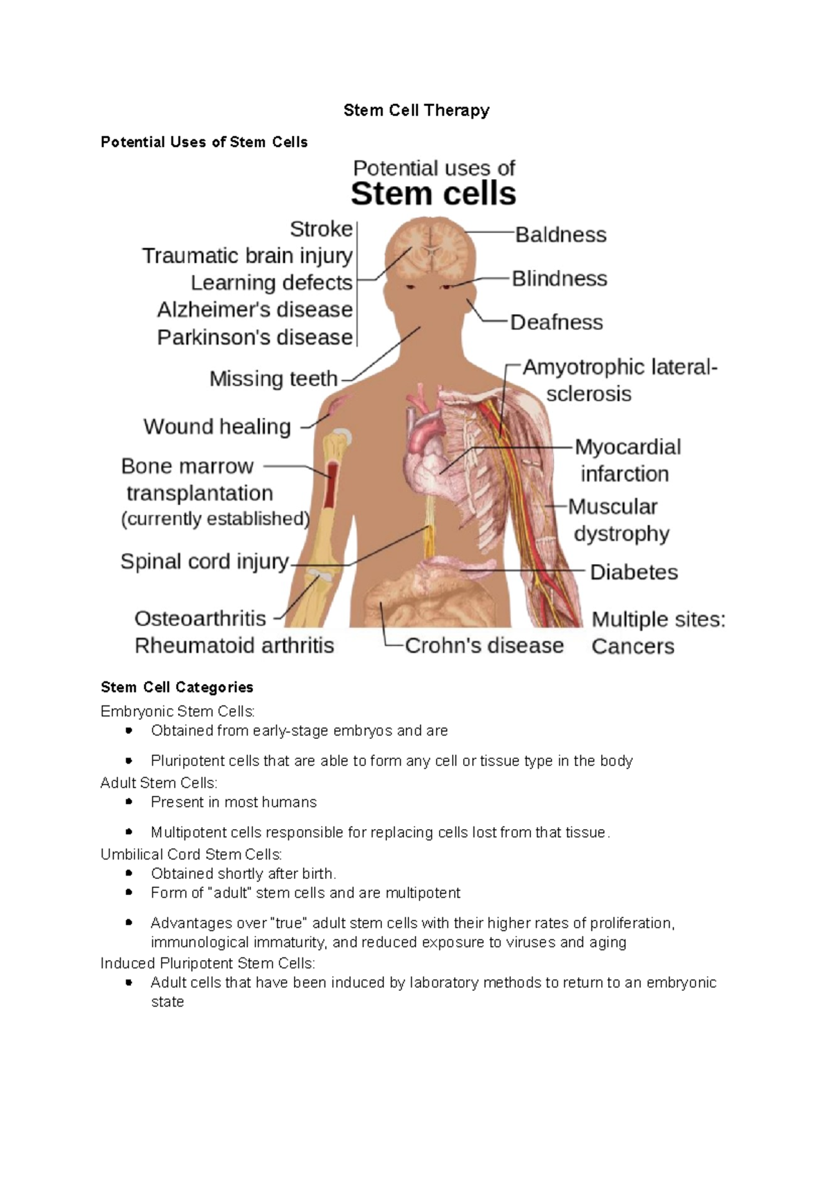 Stem Cell Therapy Lecture Notes 7 Stem Cell Therapy Potential Uses Of Stem Cells Stem Cell 5634